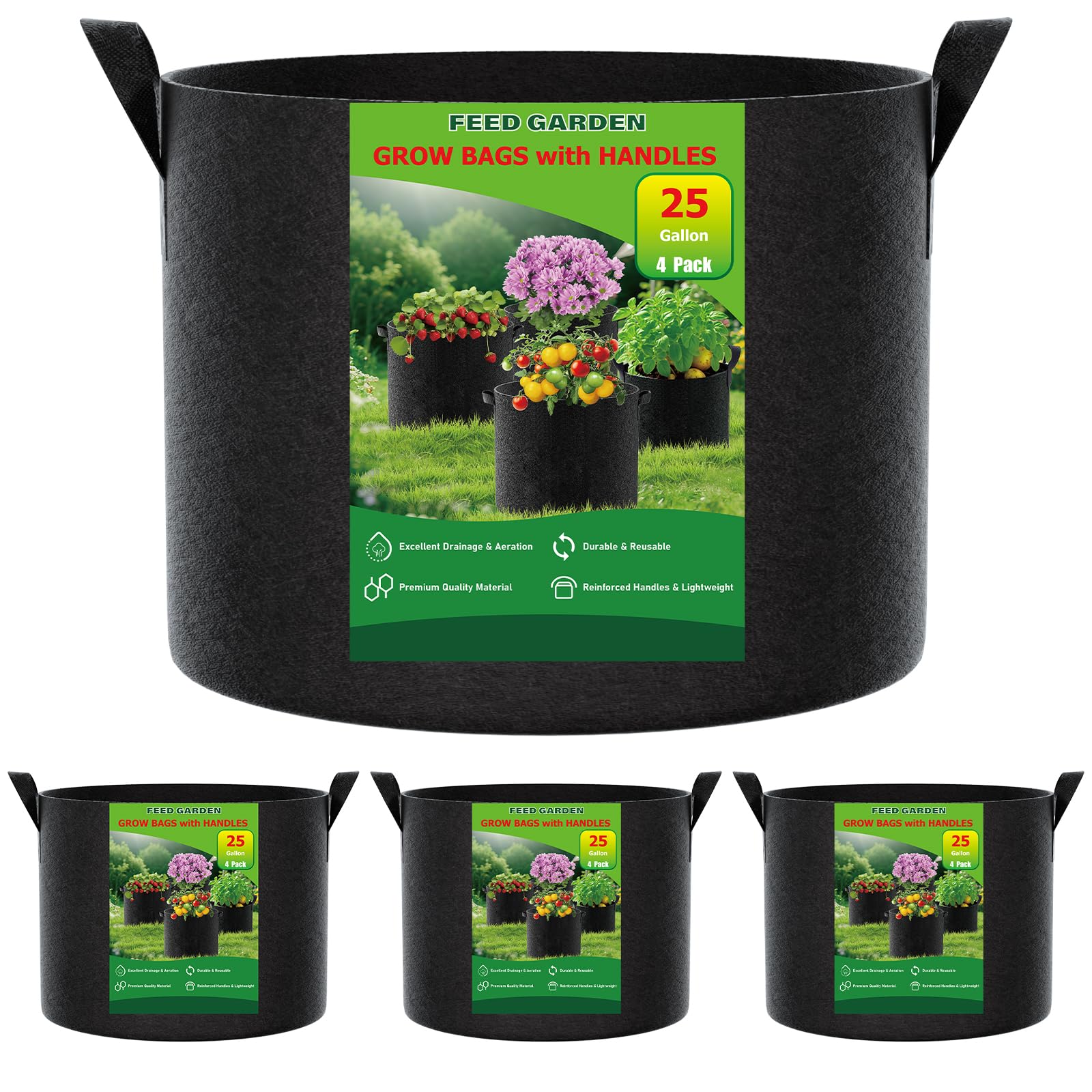 FEED GARDEN 25 Gallon Grow Bags 4 Pack