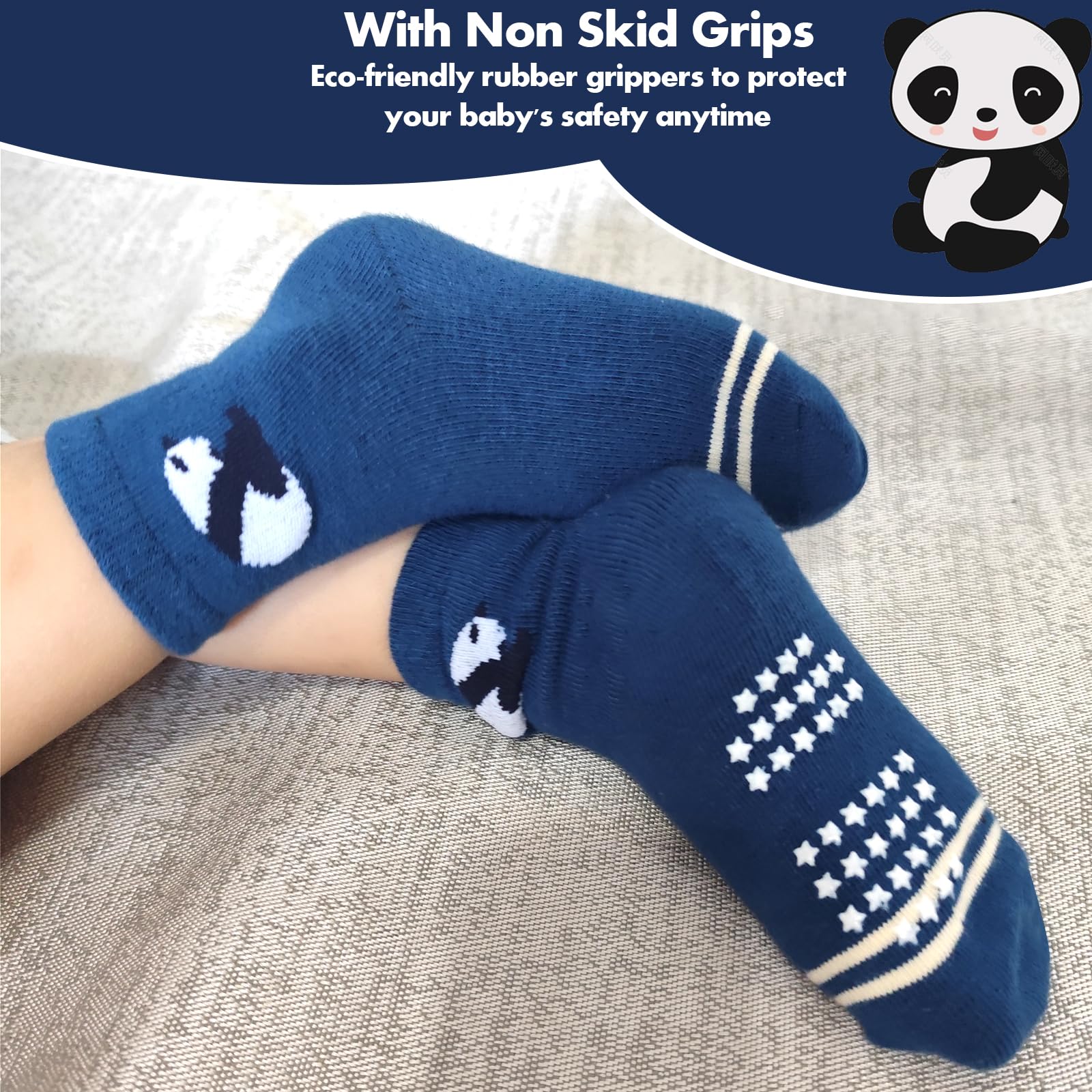 12 Pares de Calcetines Antideslizantes para Niños Niñas Recien Nacido Unisex Pequeños Algodón Lindo con Puños Calcetines Antideslizantes para Bebés — view 4