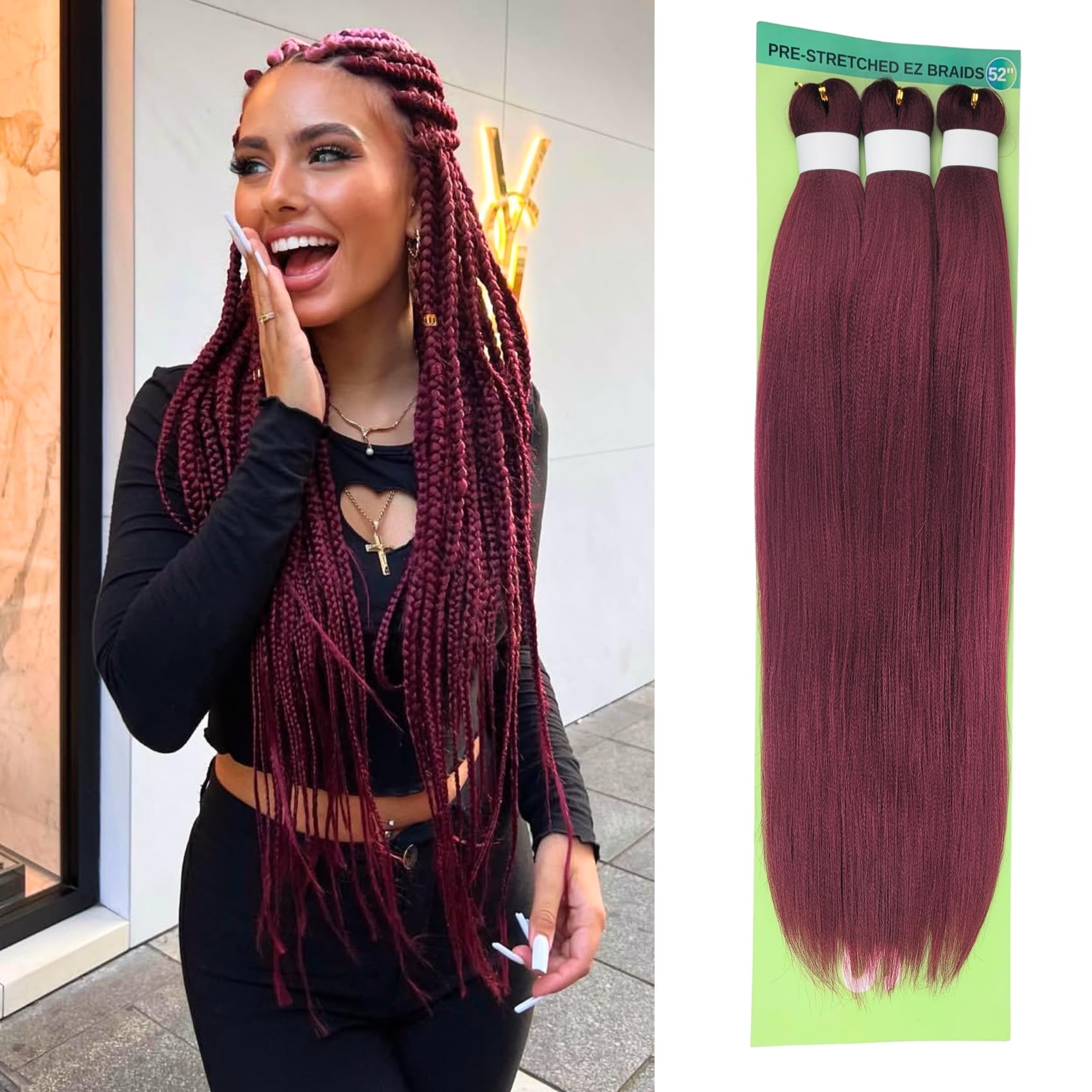 Burgundy Braiding Hair Pre Stretched 900# Knotless Braids Hair Extension for Braiding