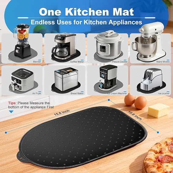 Mixer Slider Mat for KitchenAid Stand Mixer, Silicone Sliding Pad Countertop Protector, Kitchen Aid Slider Mat for Heavy-duty 3.5-7QT Mixer, 360 Easy Slide Appliance Mover Mat, Black
