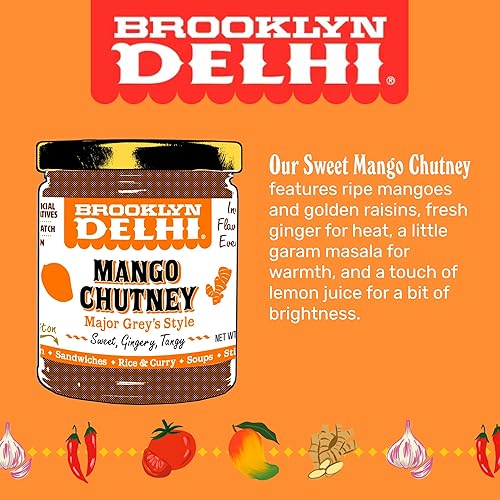 Miniatura 3 de Brooklyn Delhi Mango Chutney, Major Grey Style  Paquete de 2  9 onzas  Hecho con mangos maduros, pasas doradas, jengibre fresco, Garam Masala y jugo