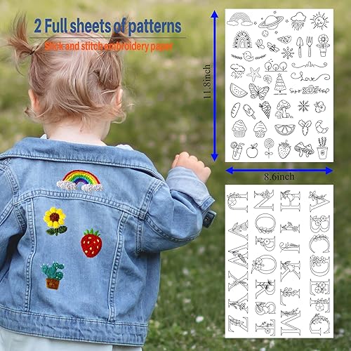 Miniatura 2 de 66Pcs Pegatinas de Bordado Stick & Stitch con estabilizador soluble en agua y estabilizadores desprendibles y patrones de flores para costura a mano