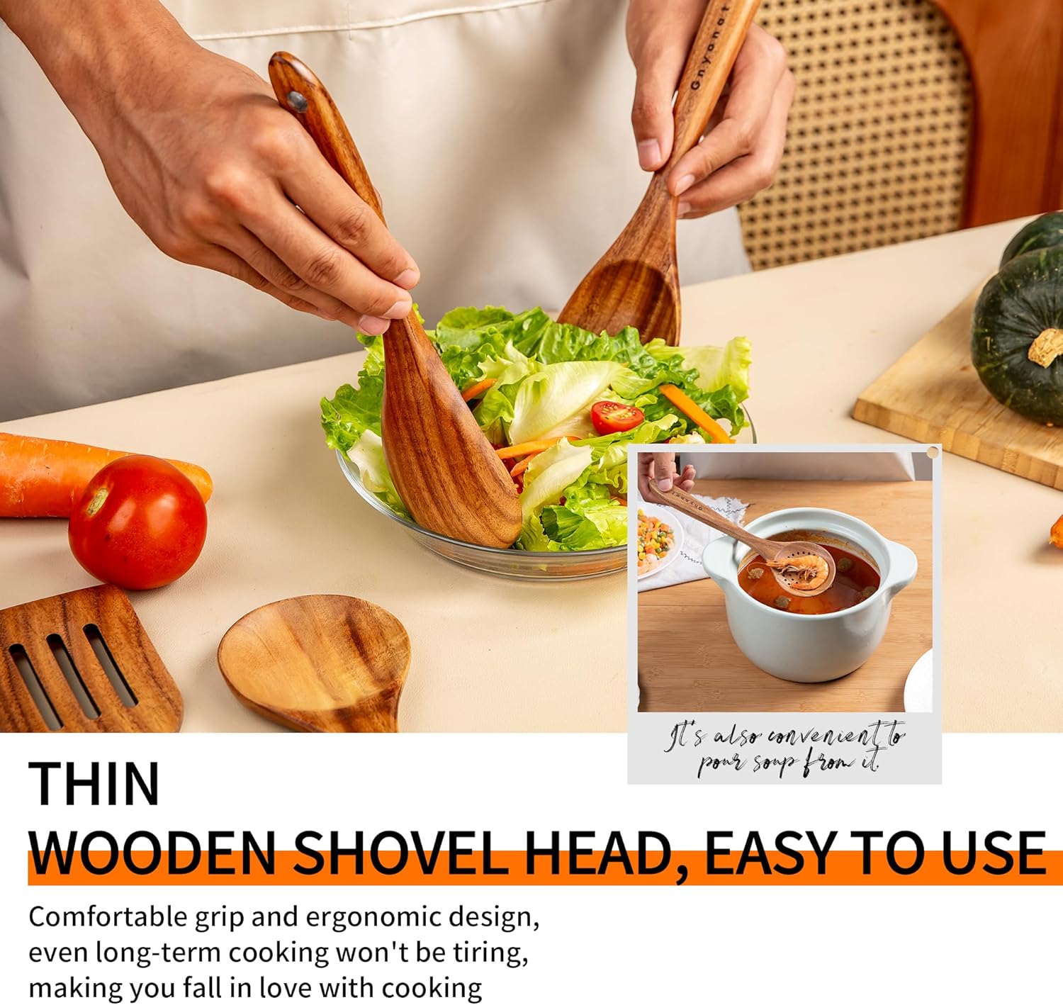 Wooden Spoons for Cooking,9 Pcs Teak Kitchen Utensil Set Wooden Cooking Utensils Wooden Spatula for Cooking