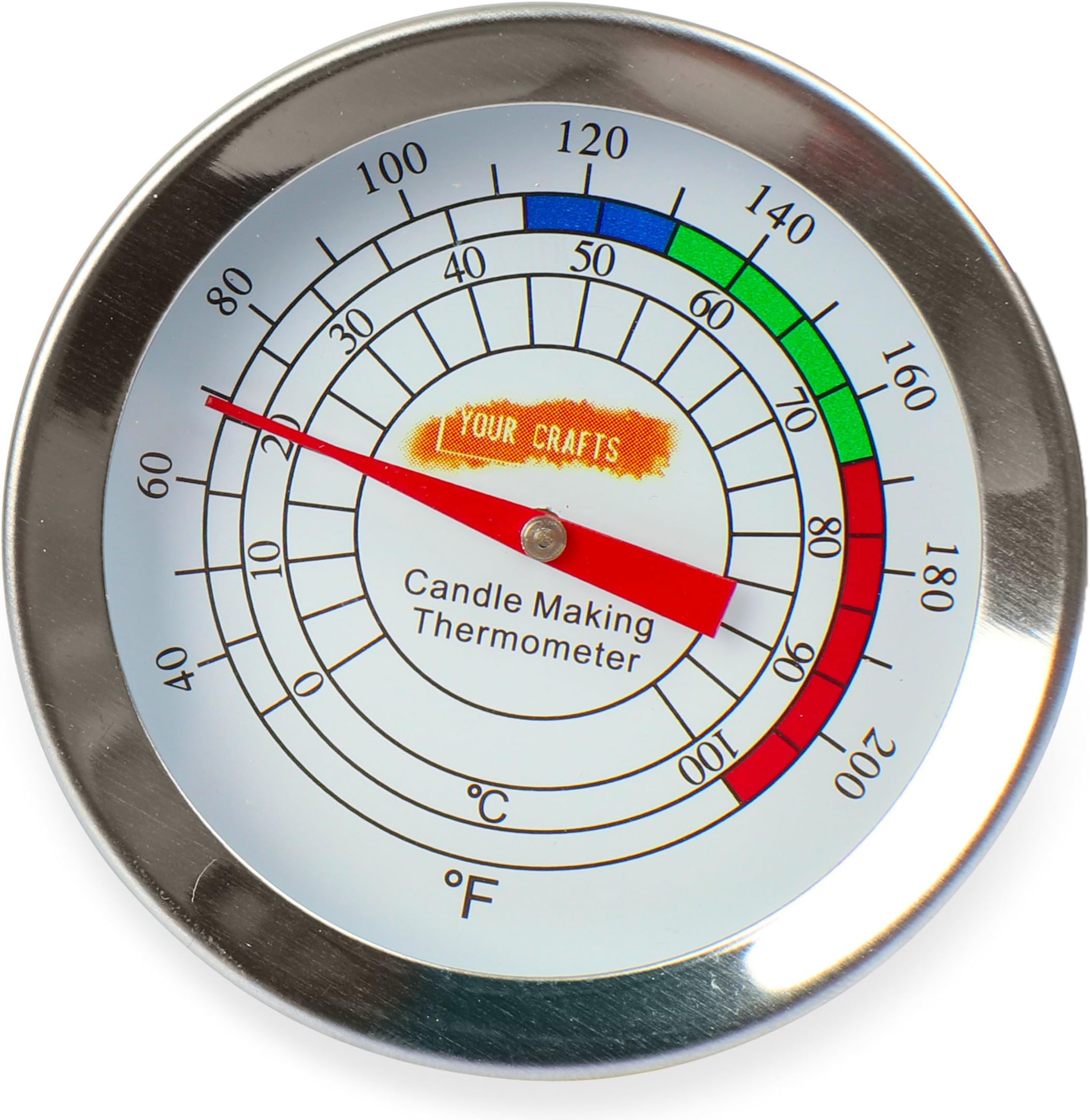 Candle Making Thermometer - Colour Coded. The Best Tool for Candle Makers to make Melting your Soy & Paraffin Wax Simple - Hard Wearing Stainless Steel with Manual Easy to Read Gauge by Your Crafts