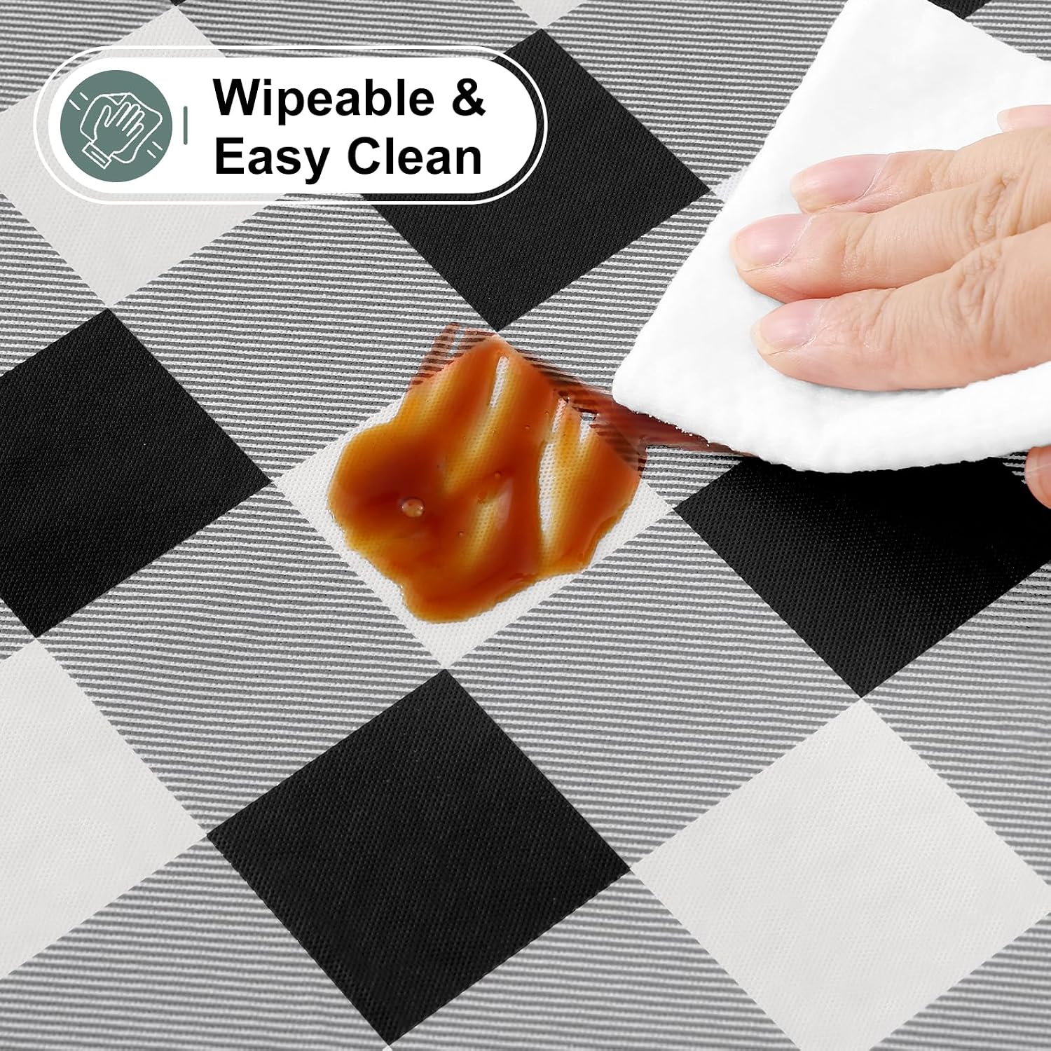 misaya Buffalo Rectangle Picnic Tablecloth, 6 Foot Elastic Fitted Vinyl Table Cloth with Flannel Backing, Waterproof Plaid Table Covers for Dining, Camping, Outdoor (Black and White, 30" x 72")