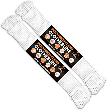 Plastic Clothesline Rope 5/32" x 100 FT, 2 Pack White Outdoor Clothes Line for Hanging and Drying Laundry, Weather Resistant Braided Plastic Laundry Line, Synthetic Cord for Clothesline Pulley