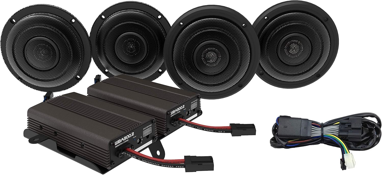 Wild Boar Audio WBA Ultra KIT with Dual Amplifiers, 600 Watts RMS Power, 6.5" Front & Rear Speakers (4 Pack), Fits 2014-2024 Harley-Davidson Motorcycles