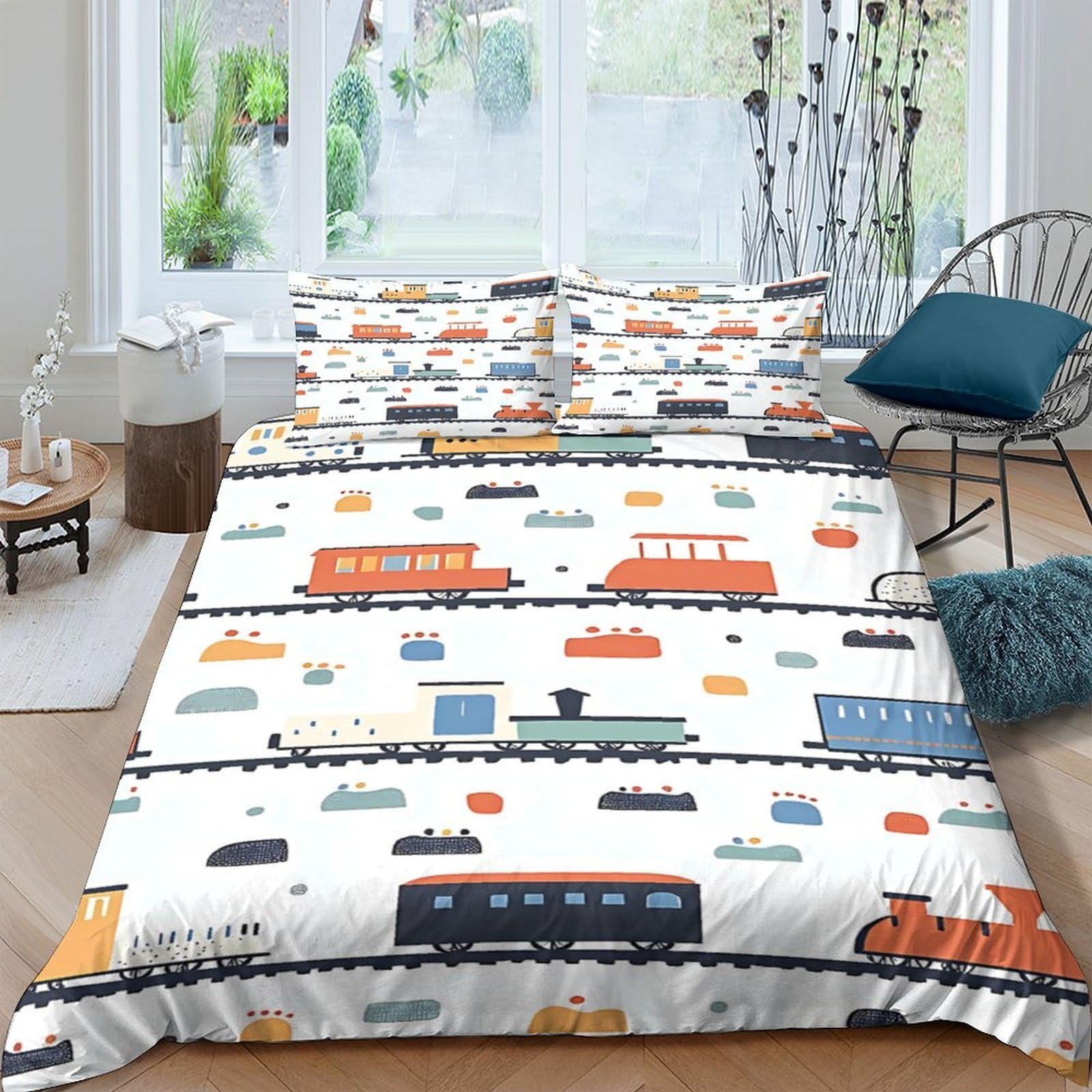Ctjqhvkz Style-5 3D Printed Cartoon Train Fitted Sheet Microfiber Soft Breathable Railway Bed Cover For Bedroom Guest Room Dorm Decor Single（135X200cm）