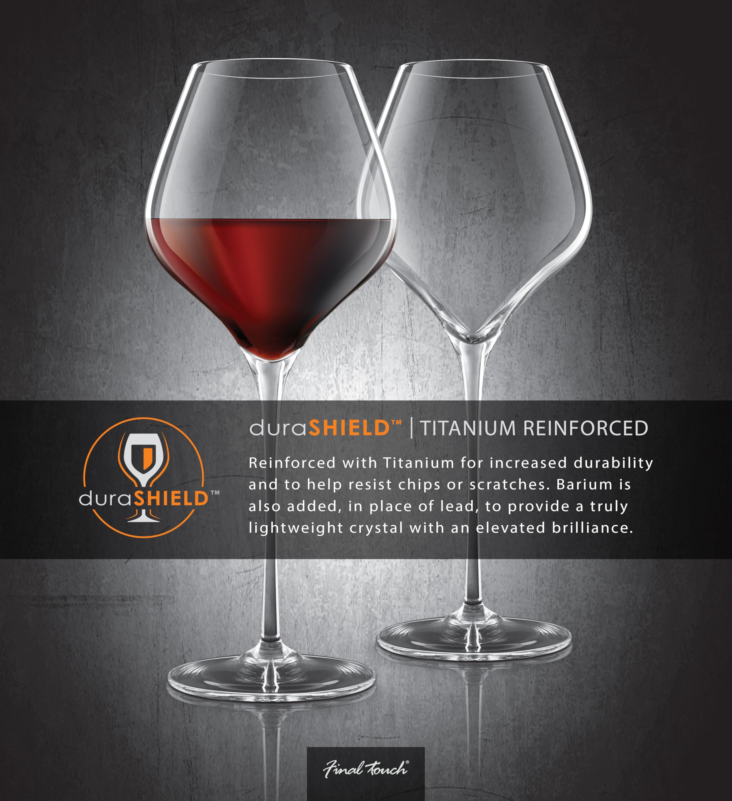 Final Touch, Calici da vino in cristallo per Borgogna, 100% senza piombo, in DuraShield rinforzato in titanio per una maggiore resistenza, altezza: 28 cm, capacità: 700 ml, confezione da 2