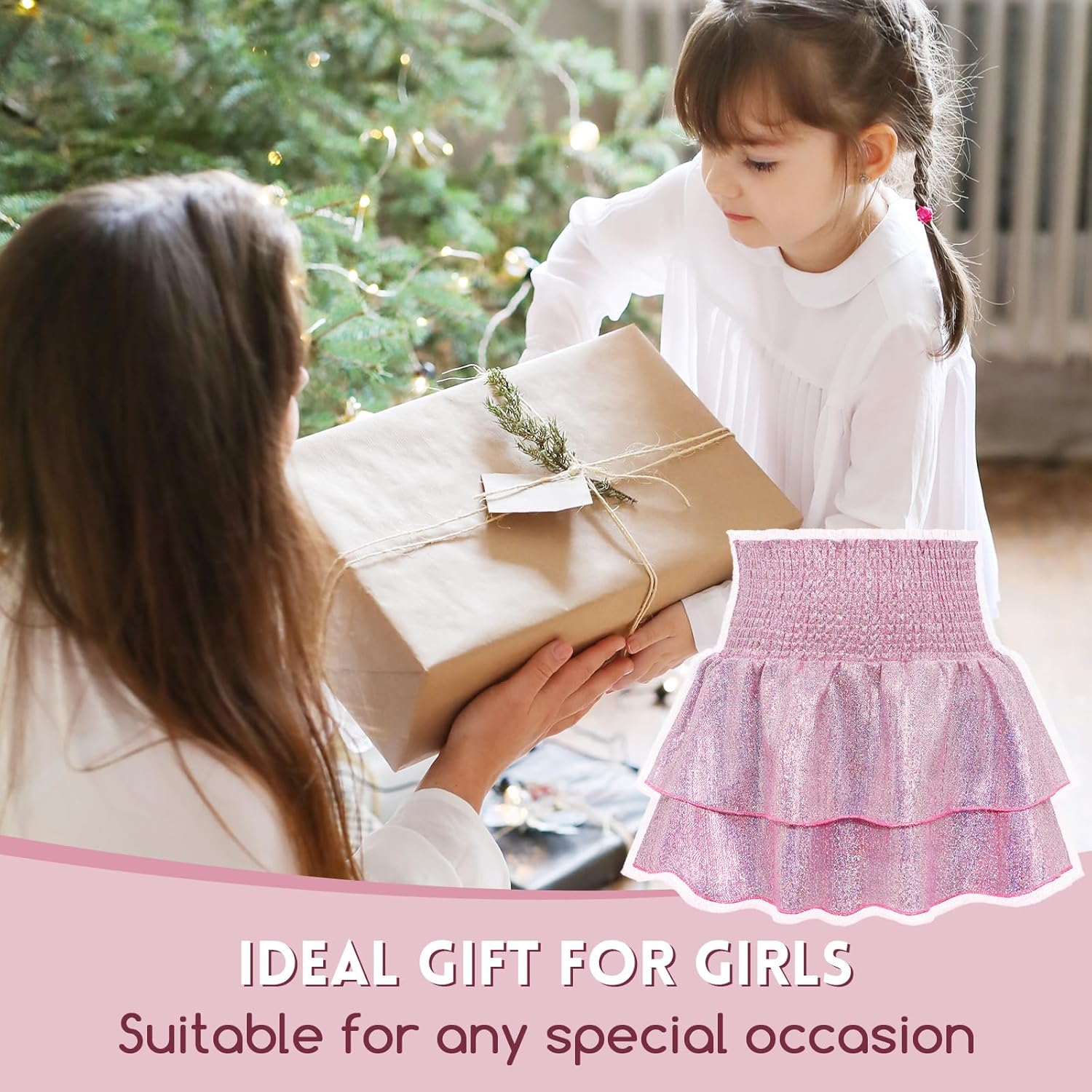 American Trends Girls Sequin Sparkly Skirts Girls Metallic Skirt 2-Layer Ruffle Skirts with Sunglasses Cheerleaders Skirt - Image 5