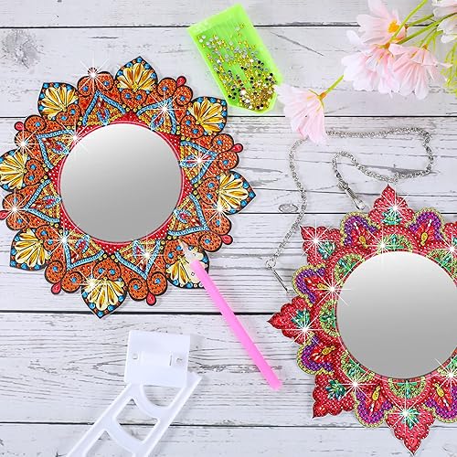 Miniatura 7 de Weysat Paquete de 2 espejos de pintura de diamantes, espejo de pintura de arte de diamante, mandala de cristal de diamantes de imitación para