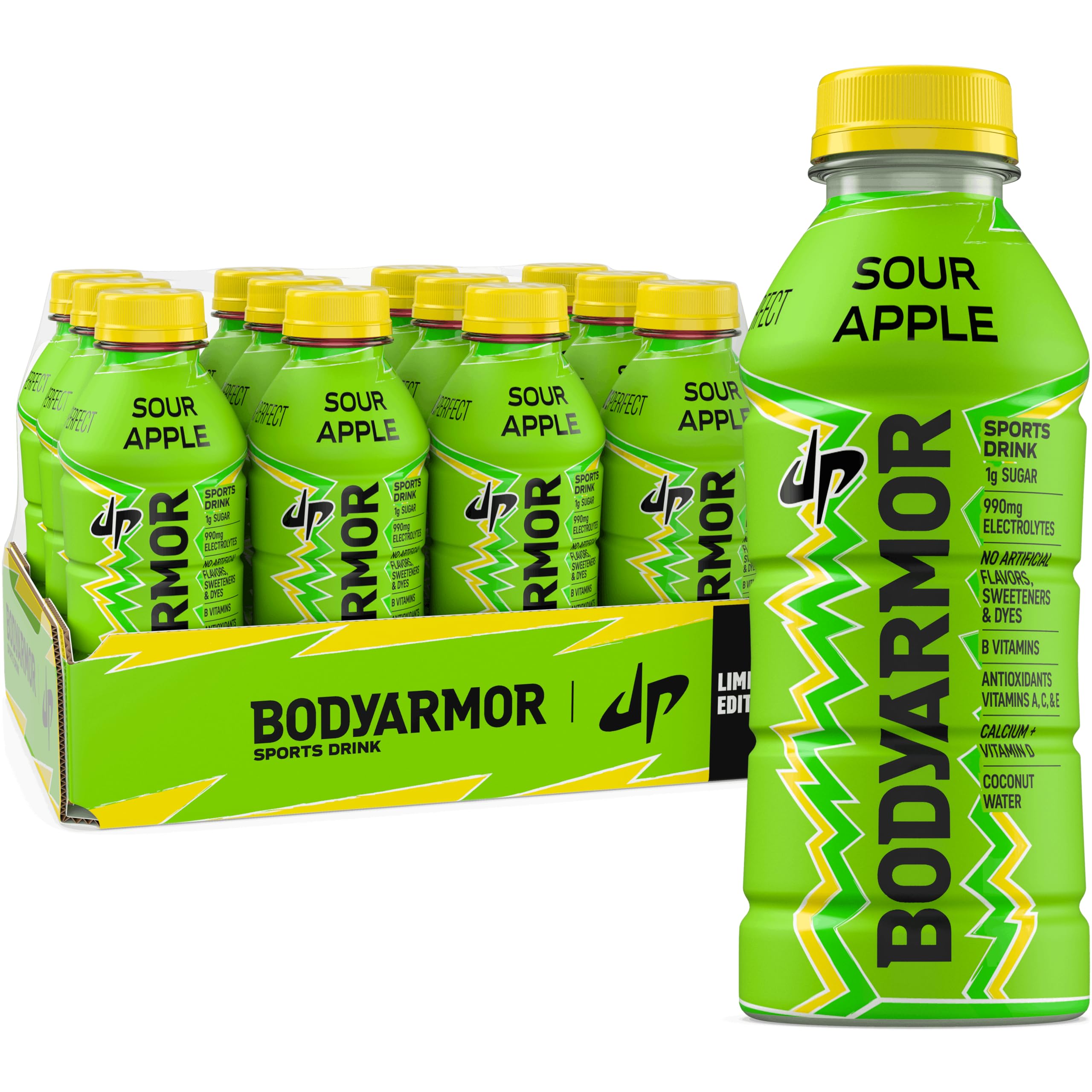 BODYARMOR LYTE, Dude Perfect Sour Apple, Electrolyte Drink, 16 Fl Oz Bottles (12 Pack), Coconut Water Sports Drink, Natural Flavor & B Vitamins