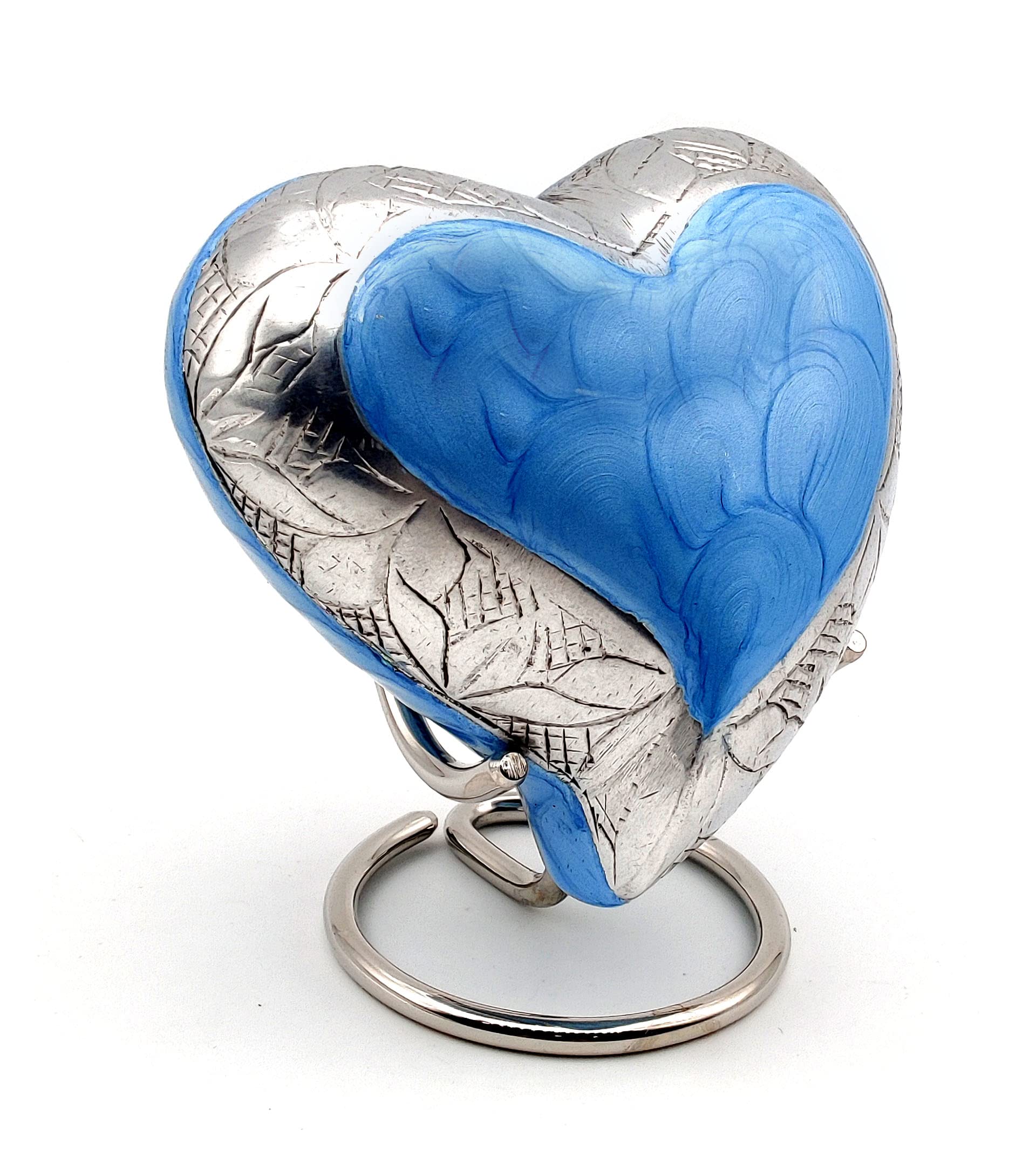 Urna de recuerdo de corazón azul cielo – Mini urna de cenizas pequeña urna de cremación hecha a mano para cenizas – homenaje a tu ser querido – perfecta para adultos y bebés con caja de terciopelo