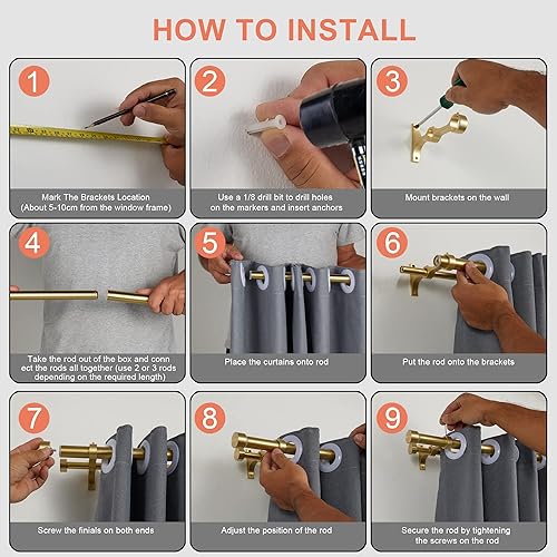 Miniatura 5 de Barras de cortina dobles con tapa de aluminio y soportes envolventes completos, barra delantera de 1 pulgada y barra trasera de 58 pulgadas,