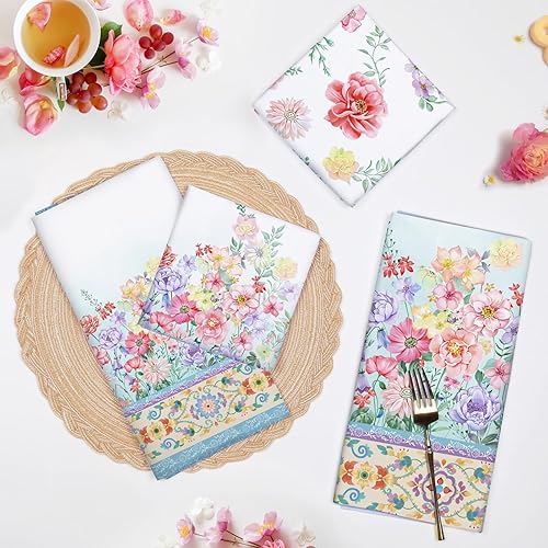 Miniatura 10 de Toallas de cocina de flores de acuarela, juego de toallas de cocina 100% algodón de 20 x 27.5 pulgadas, multiusos, de secado rápido, paños de