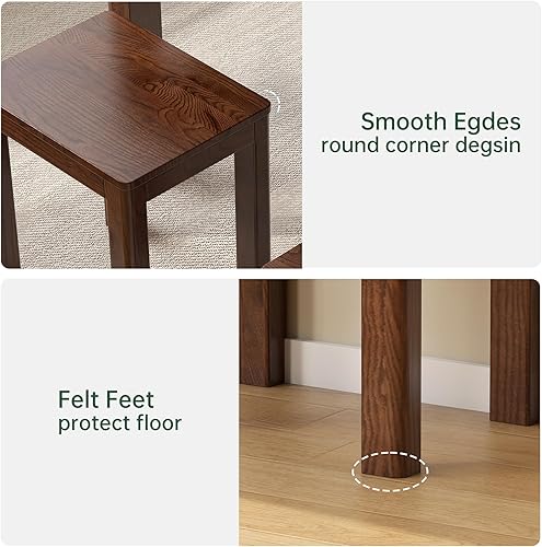 Miniatura 5 de Mesa auxiliar 100% de madera maciza para sala de estar, taburetes de comedor de nogal con bordes redondos, taburete de 17 pulgadas, reposapiés