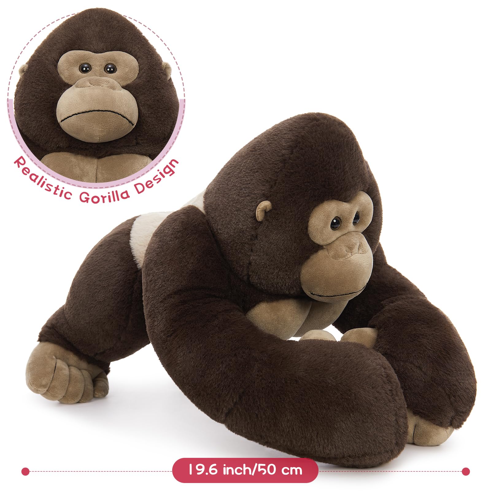 MorisMos Big Gorilla Soft Toy with Babies inside, Lifelike Large Giant Gorilla Monkey Teddy Stuffed Animal Plush Cuddly, Kawaii Presents for Kids Girls Boys Birthday Party Decorations (50 cm) - 3