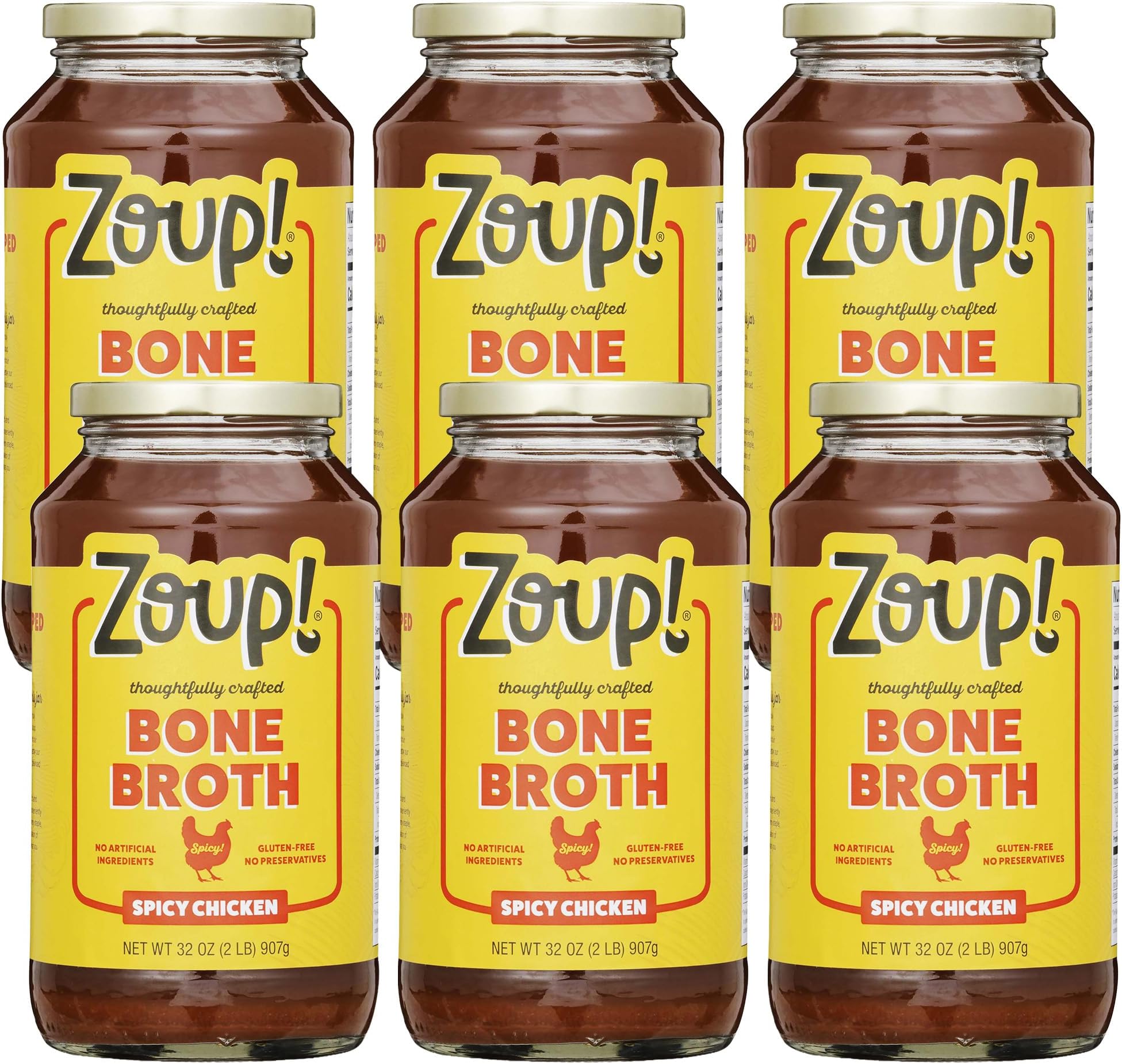 Spicy Chicken Bone Broth by Zoup! Keto-Friendly, Non-GMO, Paleo-Friendly Clear Spicy Chicken Bone Broth - Great for Stock, Bouillon, Soup Base or in Gravy - 6-Pack (32 oz)