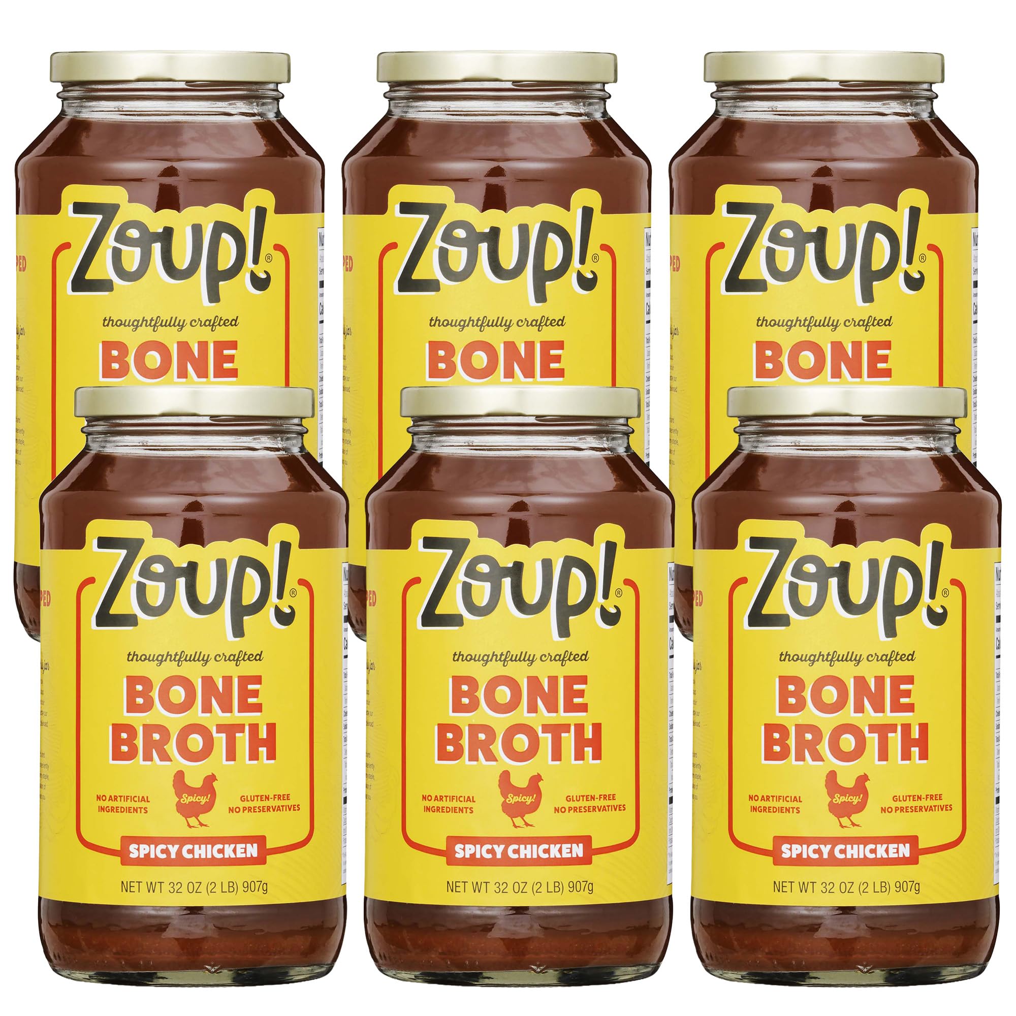 Spicy Chicken Bone Broth by Zoup! Keto-Friendly, Non-GMO, Paleo-Friendly Clear Spicy Chicken Bone Broth - Great for Stock, Bouillon, Soup Base or in Gravy - 6-Pack (32 oz)