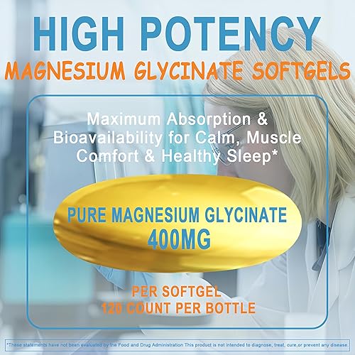 Miniatura 6 de Cápsulas blandas de glicinato de magnesio 400 mg  Suplementos de magnesio quelado de alta absorción para el estrés, el sueño, los músculos, los