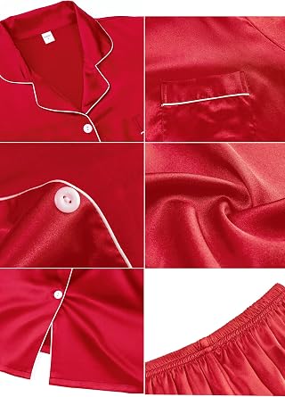 Women Silk Satin Pyjamas Set: 2 Piece Soft Short Sleeve Sleepwear