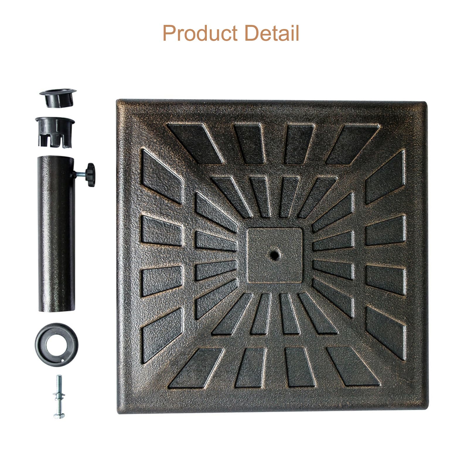 C-Hopetree 19 kg Heavy Duty Square Base Stand for Outdoor Patio Market Table Garden Parasol Umbrella, Bronze - Image 2