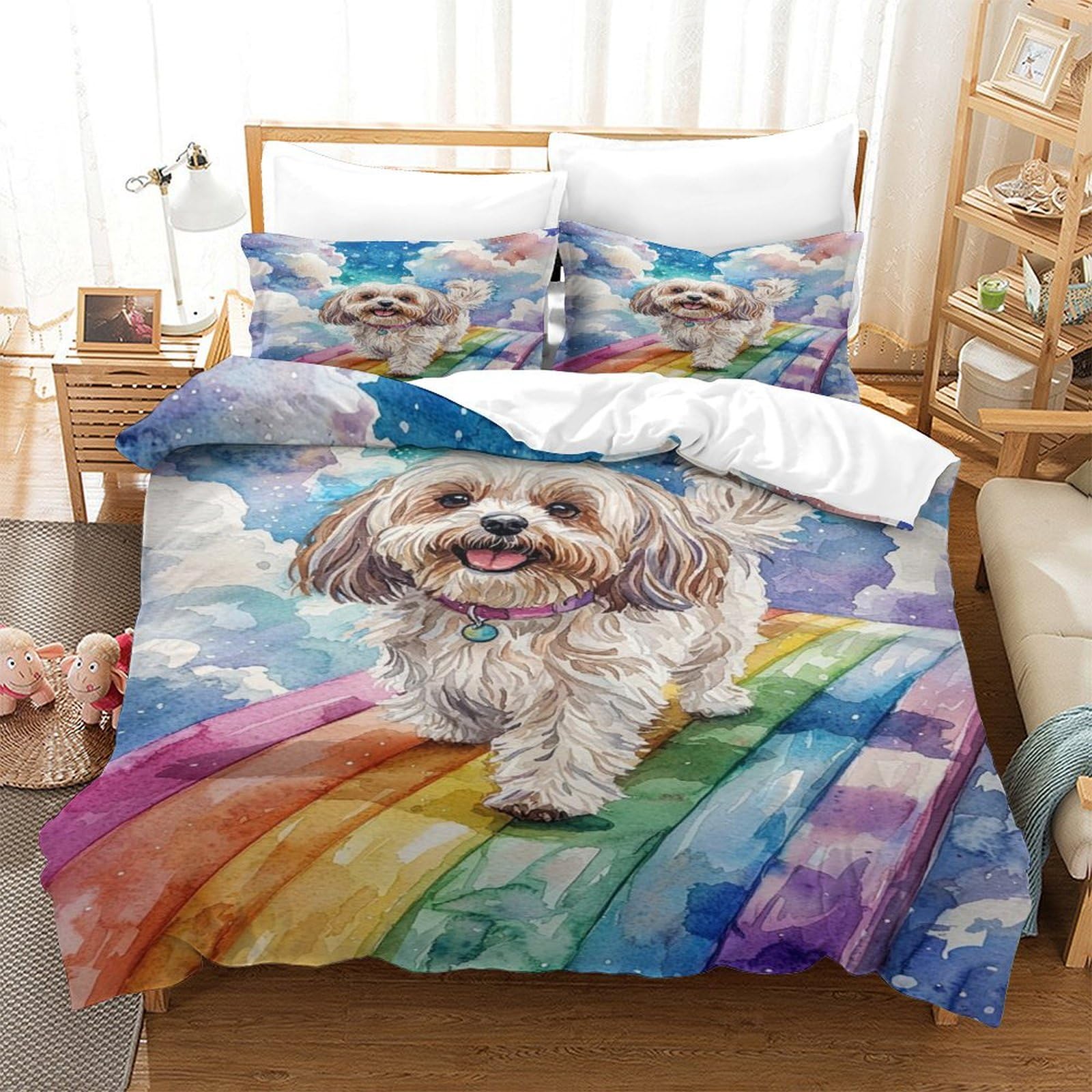 VFKLZCNYR Shih Tzu Duvet Cover Set 3 PCS Hotel Quality Quilt Cover Bed Sets Bed Covers with Pillowcases with Zipper Closure Breathable Stylish Comforter Double（200x200cm）