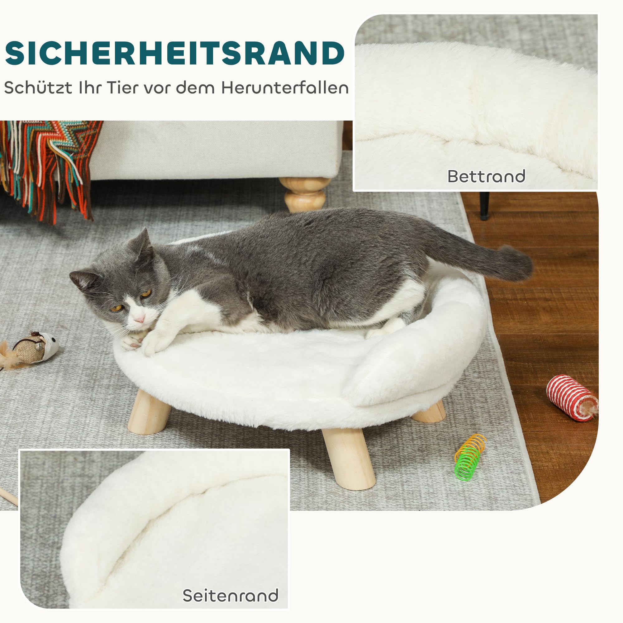 PawHut Sofá para Perros, Cama para Perros, sofá para Mascotas con diseño Elevado, sofá para Perros, sofá para Gatos, sillón para Perros con Patas de Madera, Franela, Crema, 47 x 40 x 20 cm