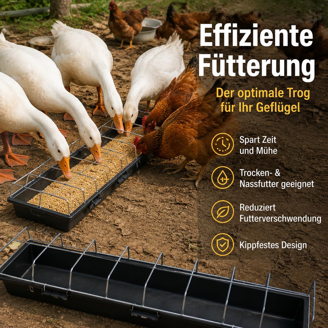 Colcolo Viehfütterer Futterkorb Fütterungseimer Futterbehälter Tränkeeinheit aus Hochwertigem für Rinderhaltung Schafstall, Rechteckig, 75 cm Länge, 16 Fä