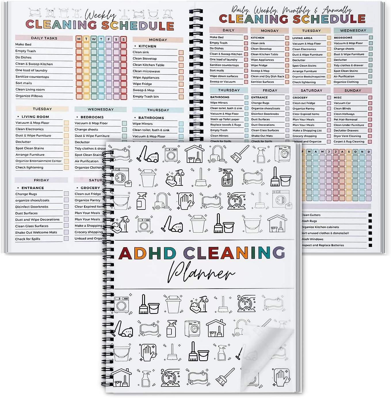 Cleaning Planner, Cleaning Schedule and Checklist Organizer, Daily Weekly Monthly Household Cleaning Planner, Chore Chart Notebook for Home, Family Cleaning Tasks, DIY Home Improvement, Editable Template