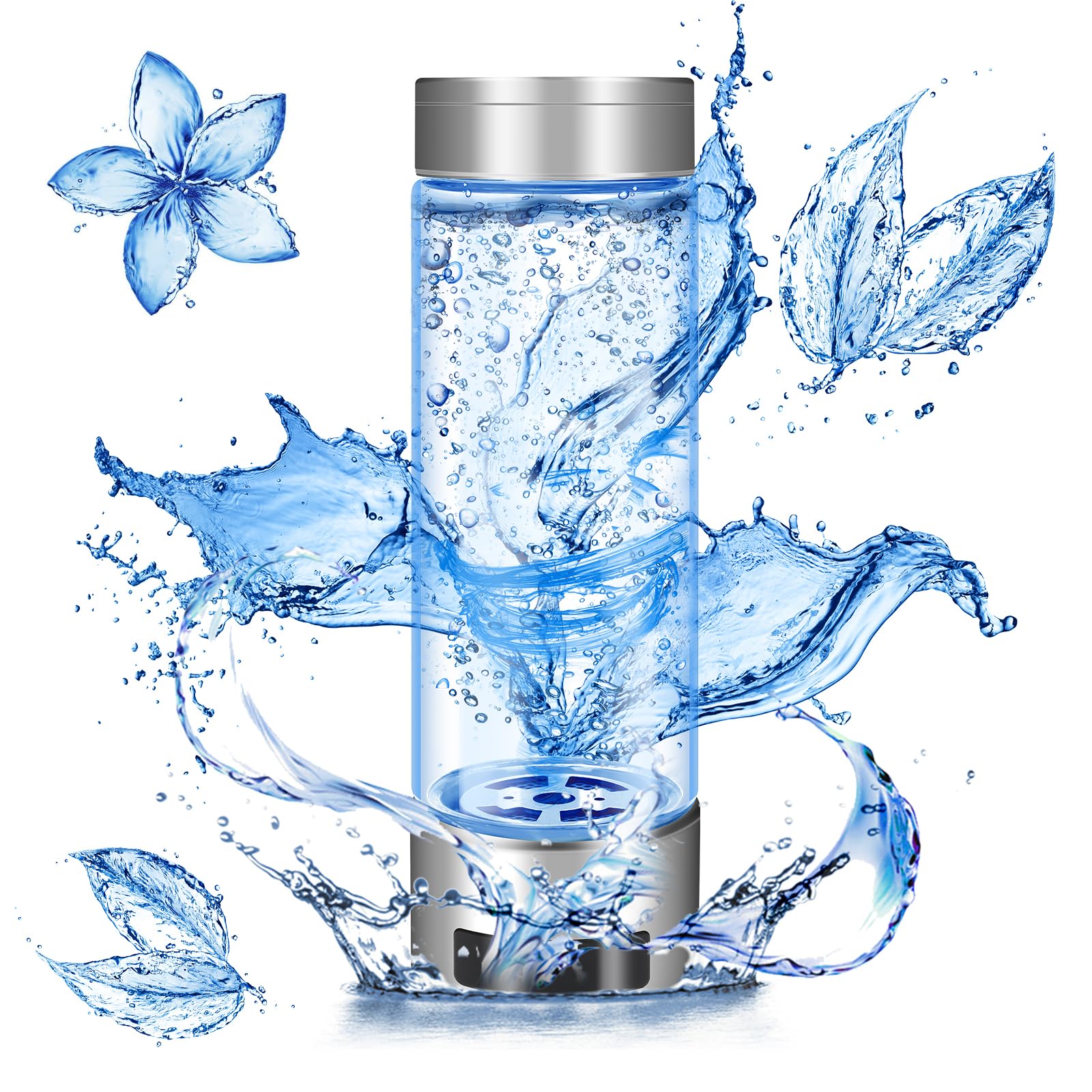 Abaokai Hydrogen Water Bottle, Rechargeable Portable Hydrogen Water Ionizer Machine, PEM SPE Technology, Generates Real 2000ppb Hydrogen Water Bottle Generator (Silver)