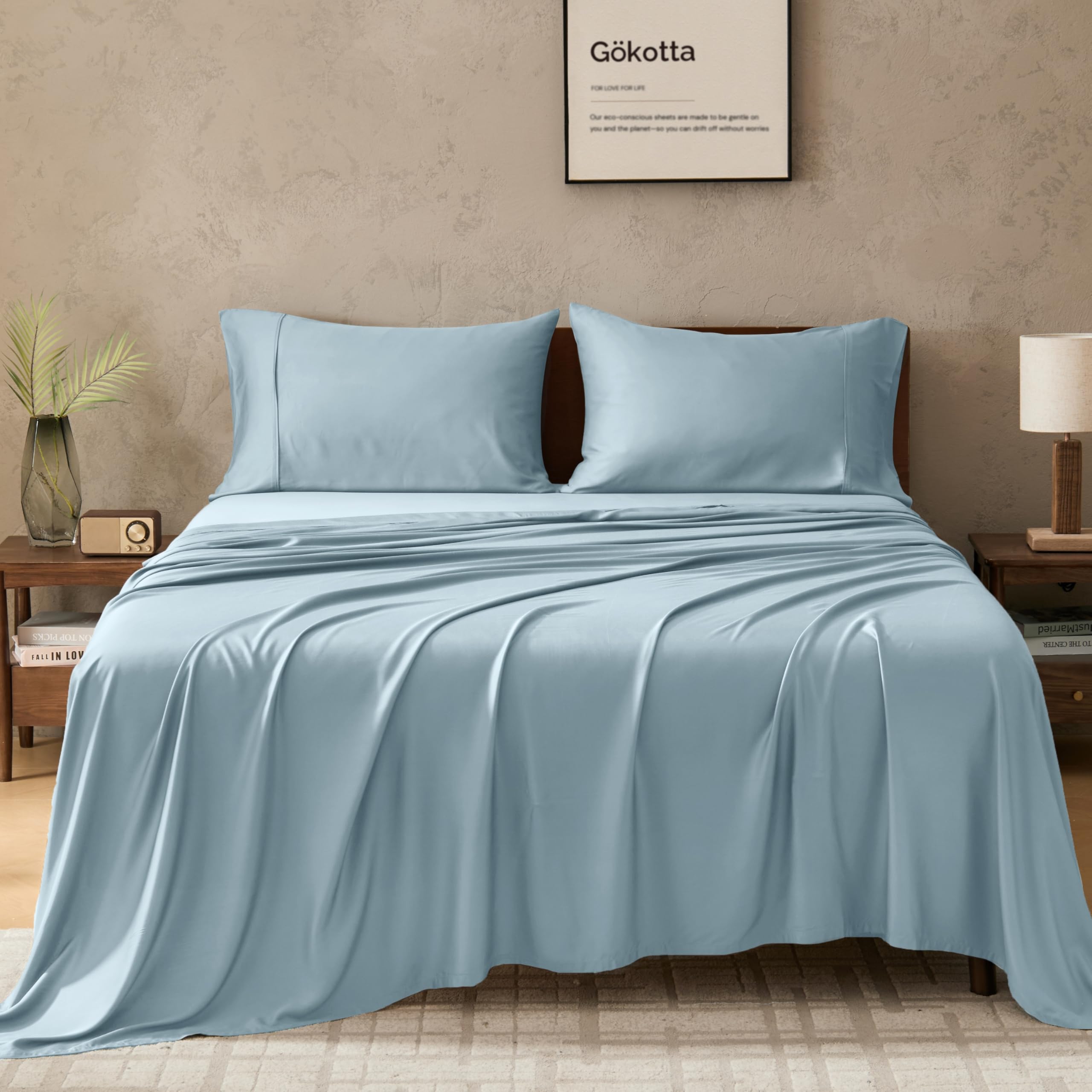 Bamboo Sheets King by Gökotta, FSC® Certified Bamboo Rayon Sheets King Size, 16 Inch Pocket Fitted Sheet with Elastic Corner Straps, Breathable Luxury and Soft King Sheets 4 Piece (Cream White, King) — view 18