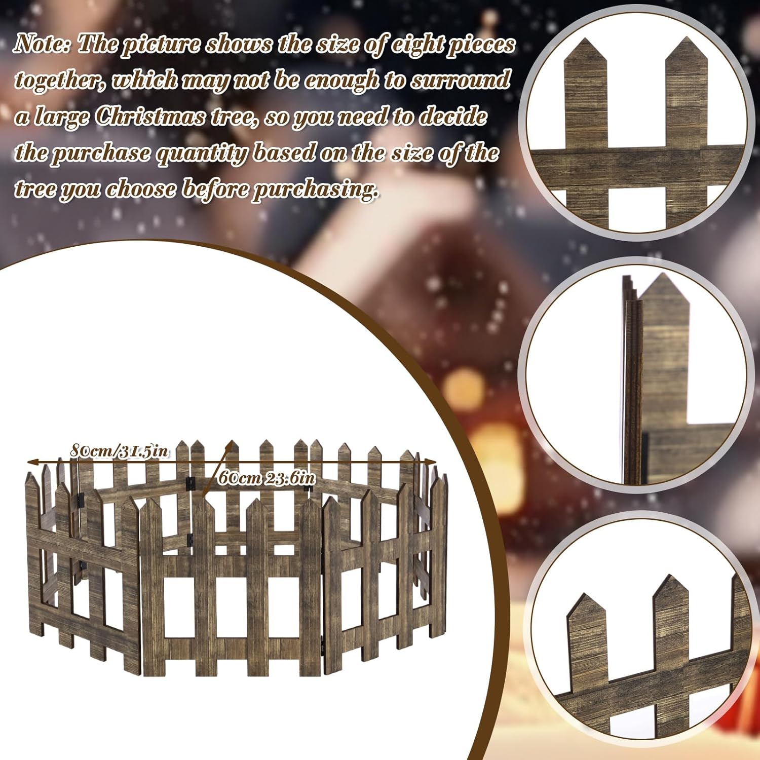 Thyle 8 Pcs Christmas Tree Fence Wooden Picket Fence Xmas Tree Barrier for Dogs Pets Garden Christmas Home Lawn Holiday Decoration (Brown)