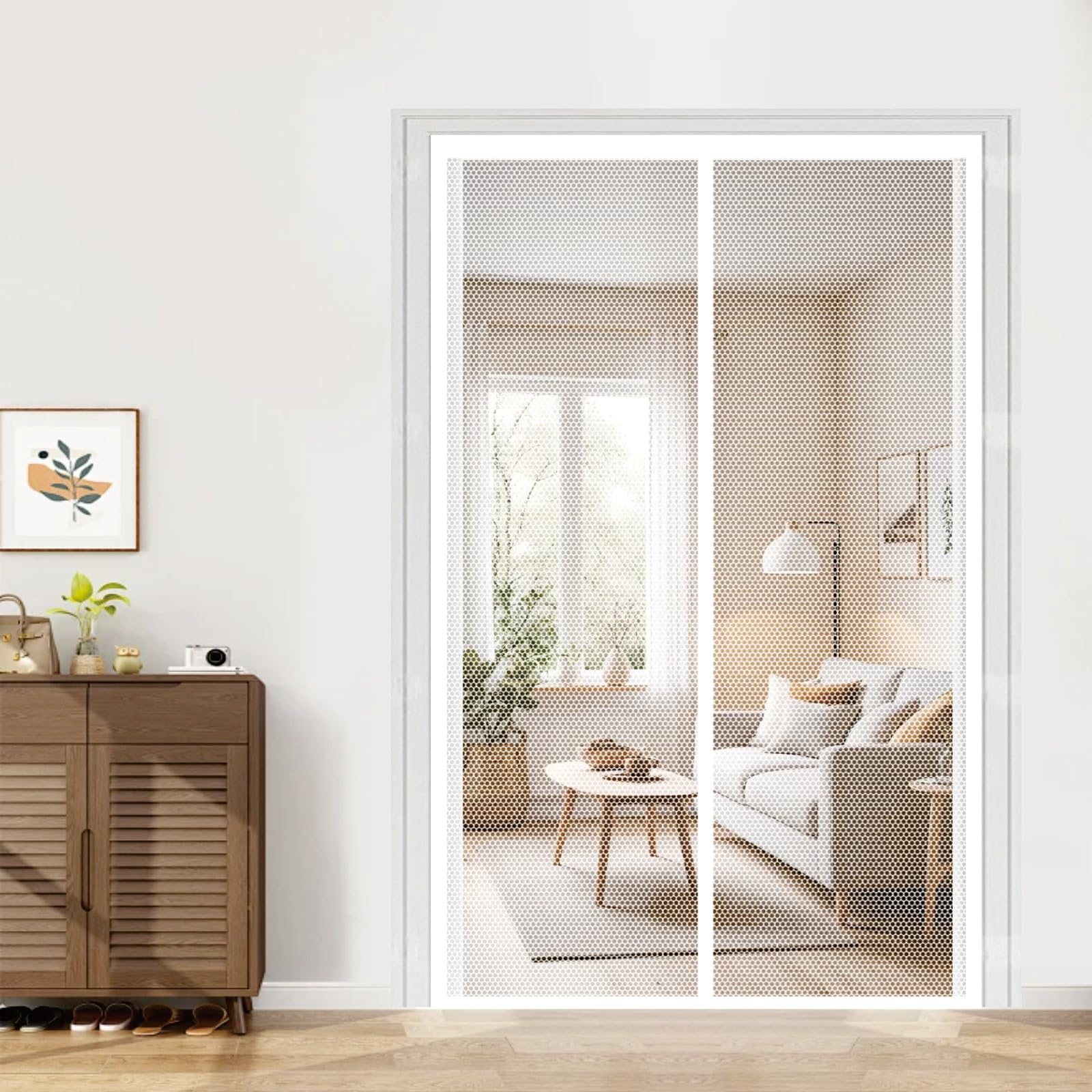 Liuyanyan White Fly Screens Doors 108 X 258 Cm With Powerful Magnets Automatically Closes And Magic Tape, Install Without, Keep Bugs Out, Fly Insect Screen Door Screen For Balcony Door,