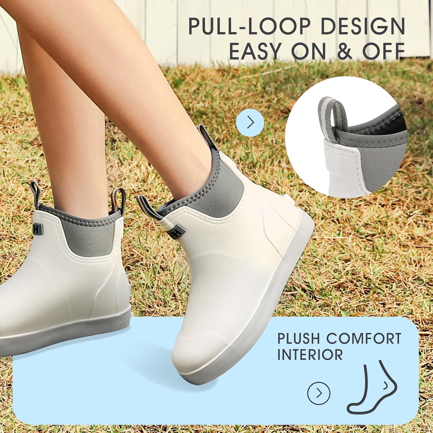 Women's Deck Boots Waterproof Ankle Rain Boots High Traction Chelsea Rubber Boots for Fishing,Yard Garden Outdoor Work Boots Non-Slip Comfort Water Shoes for Camping,Farming