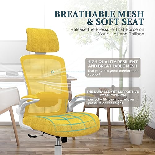 Miniatura 5 de Mimoglad Silla de oficina, silla de escritorio ergonómica de respaldo alto con soporte lumbar ajustable y reposacabezas, silla giratoria con