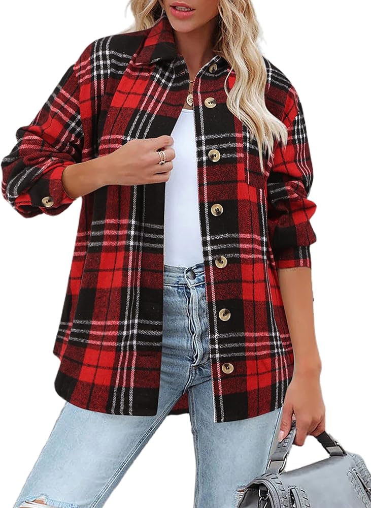 Amazon.com: Zeagoo Women's Flannel Plaid Shacket Long Sleeve