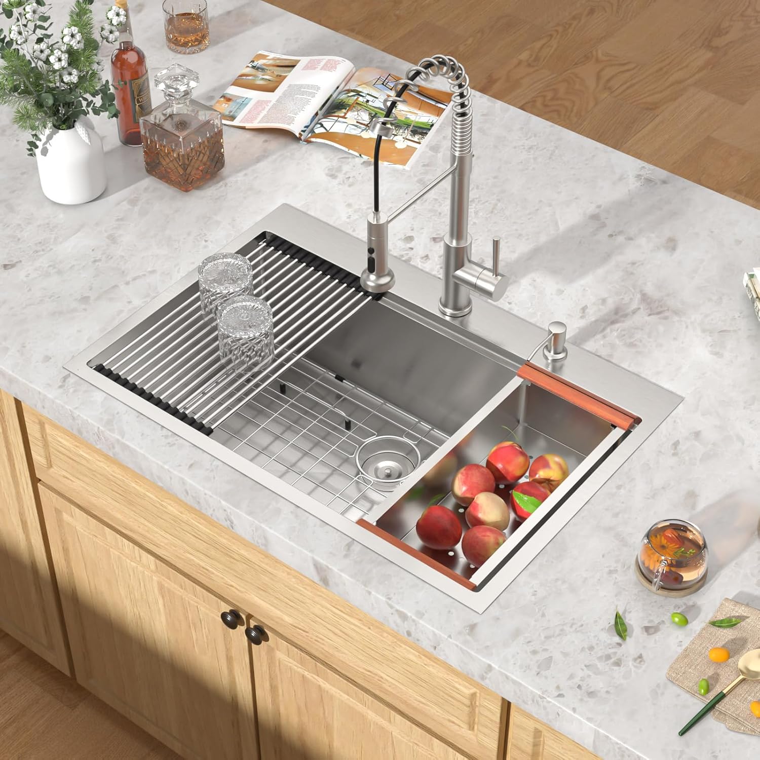 36 Drop In Kitchen Sink Workstation - 36"x22" Kitchen Sinks Drop In Stainless Steel 16 Gauge Single Bowl Handmade Topmount Large Over Counter Sink Basin #TLT-0044