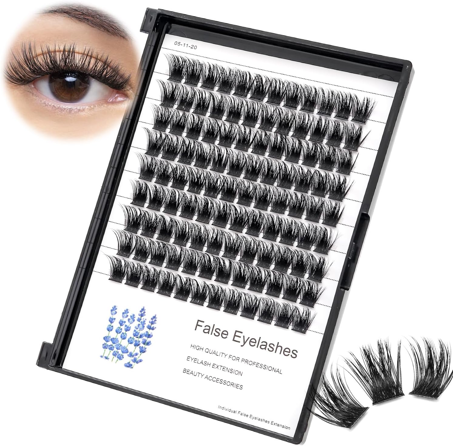 Large Tray -D Curl Handmade Thick Base Natural Long Individual False Eyelashes Dramatic Cluster Lashes Makeup Full Volume Eye Lashes Extensions Wide Stem (12mm)