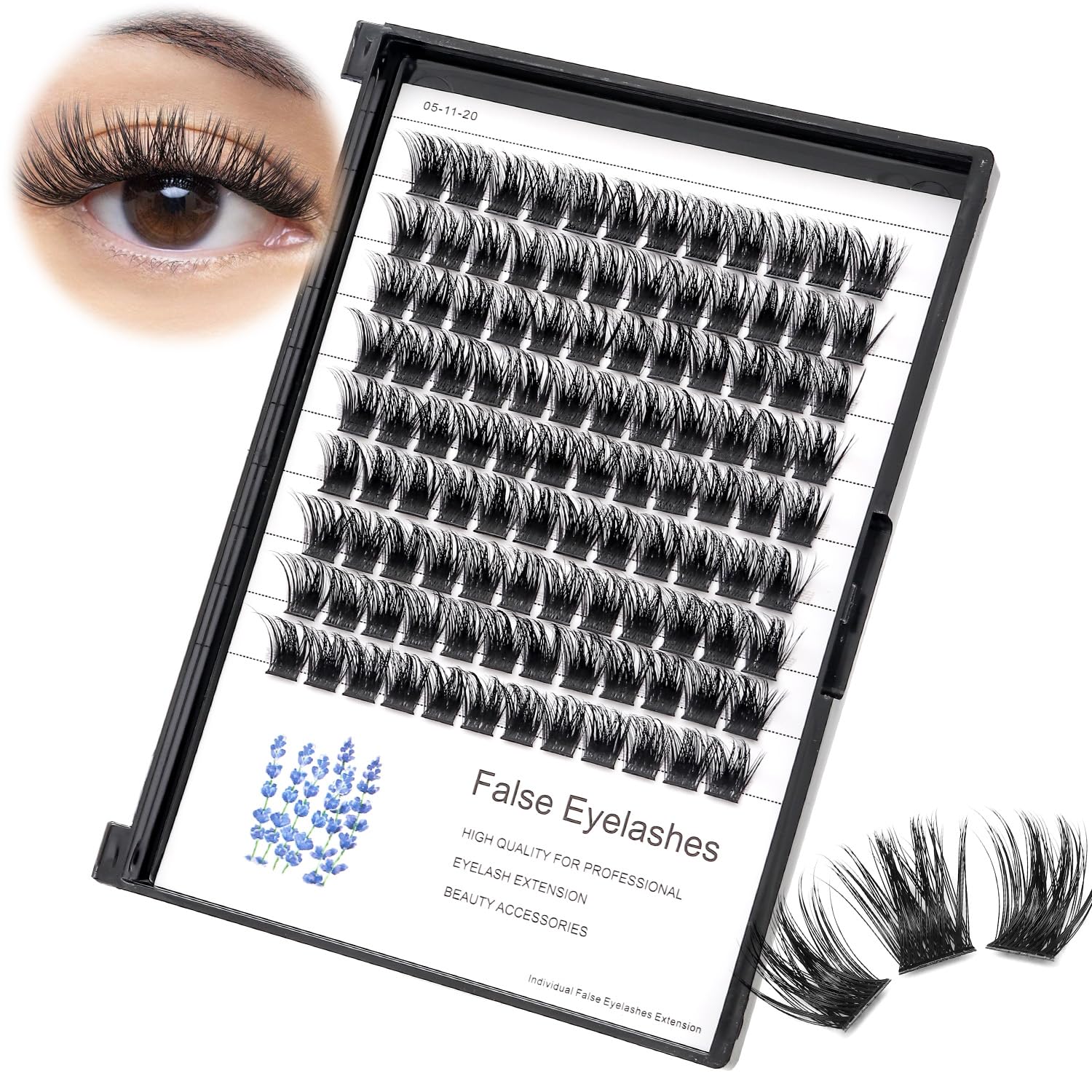 Hannahool Large Tray -D Curl Handmade Thick Base Natural Long Individual False Eyelashes Dramatic Cluster Lashes Makeup Full Volume Eye Lashes