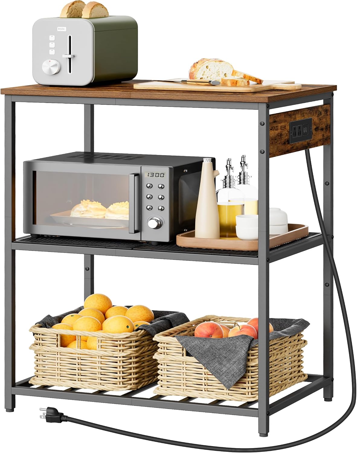 Homleke Kitchen Island with Power Outlet and USB Ports, Microwave Stand