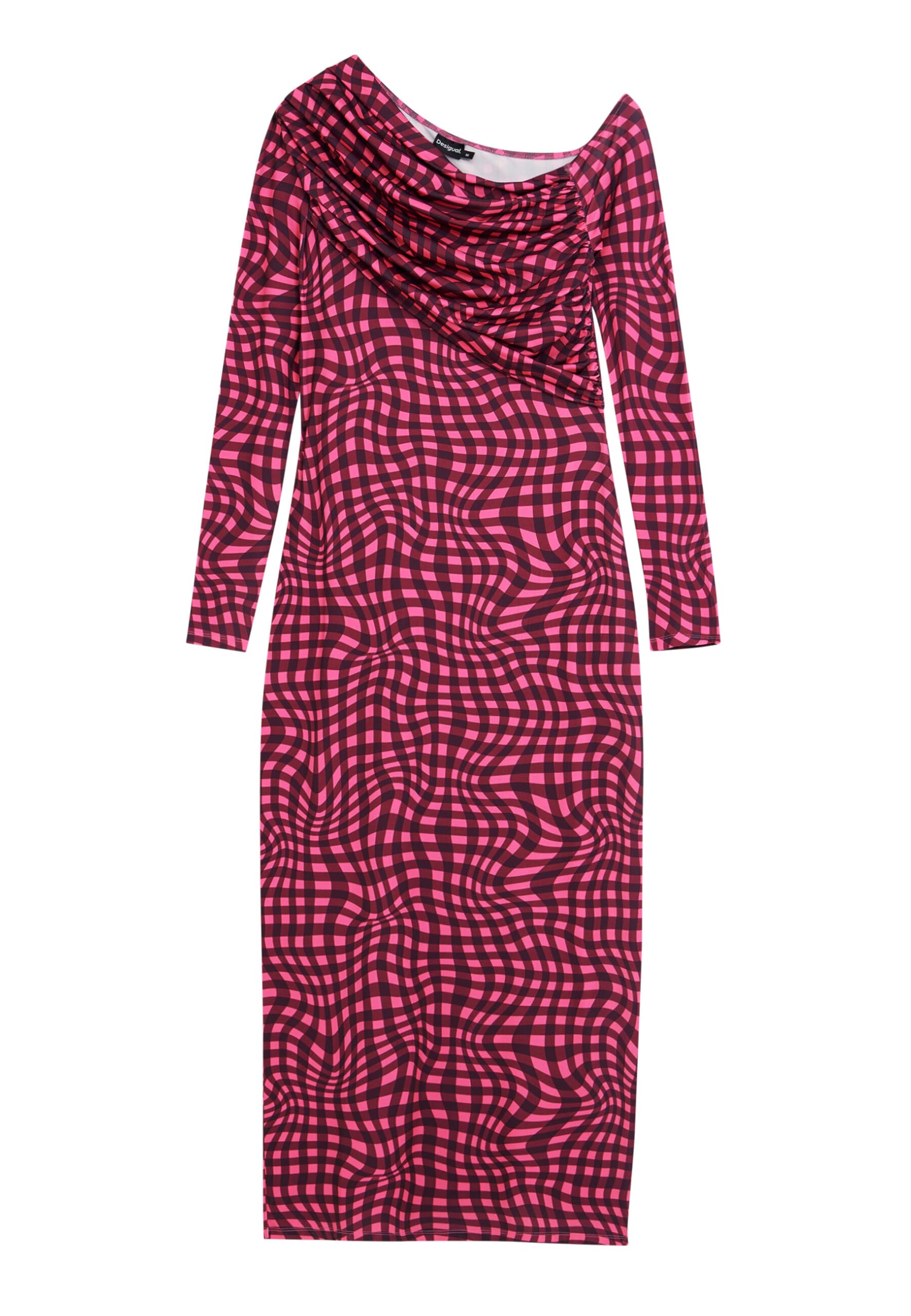 Desigual Mujer Rojo Vestido Cuadros Psicodélicos, Poliester, L