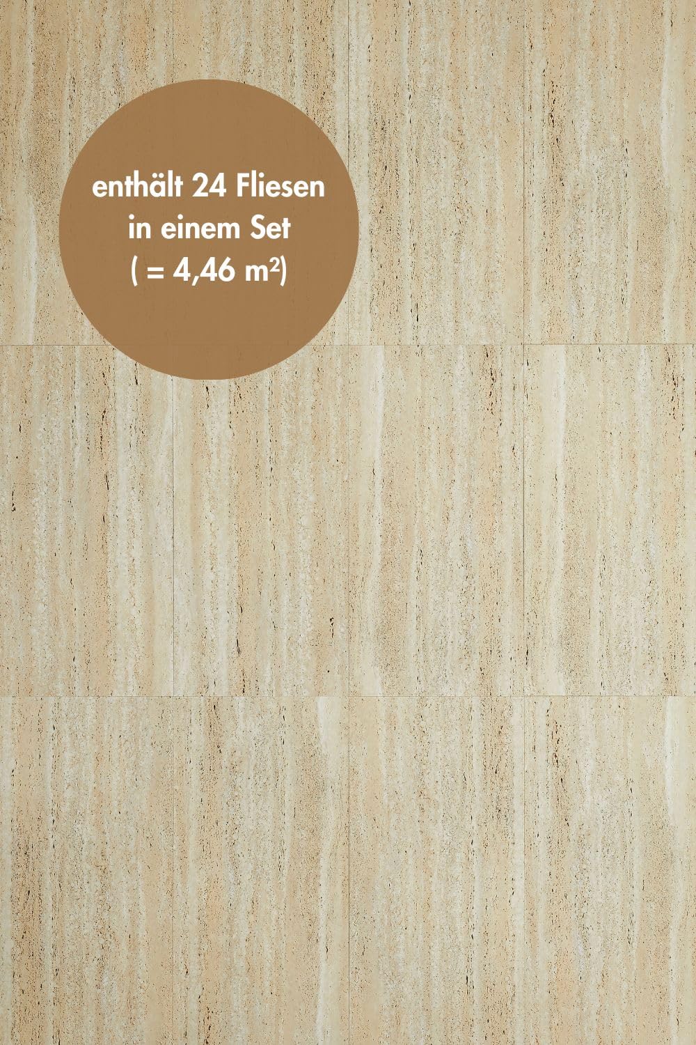misento selbstklebende Fliesen aus PVC in Marmoroptik Beige | 24 Klebefliesen (4,46 m²) | Bodenfliesen | wasserabweisend & feuchtigkeitsbeständig | Vinyl Fliesen für Bad & Küche | 1,5 mm Stärke