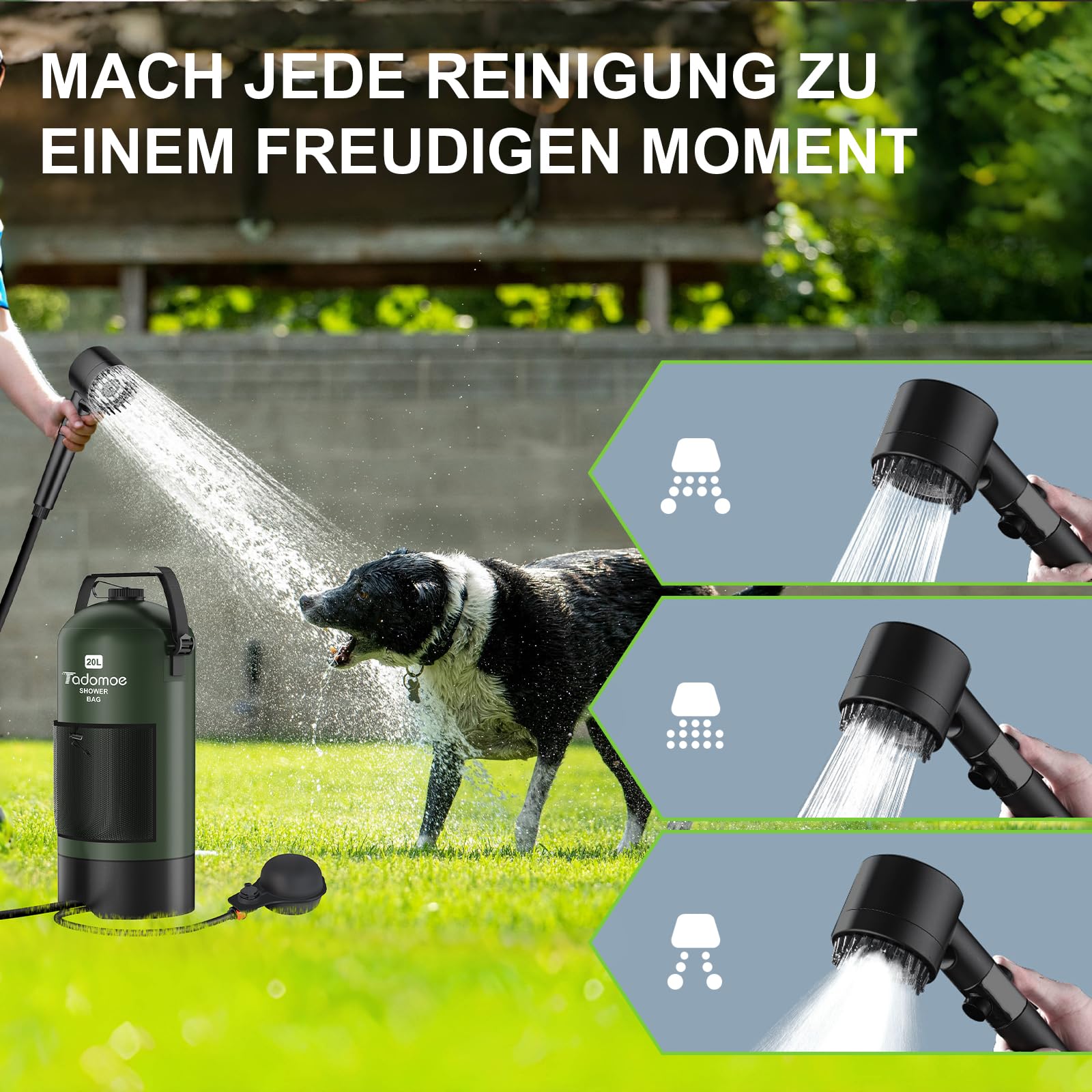 20 Liter Camping Dusche mit Fußluftpumpe, Solardusche mit Camping-Tasche Und Düse für Camping Strand Wandern Reise