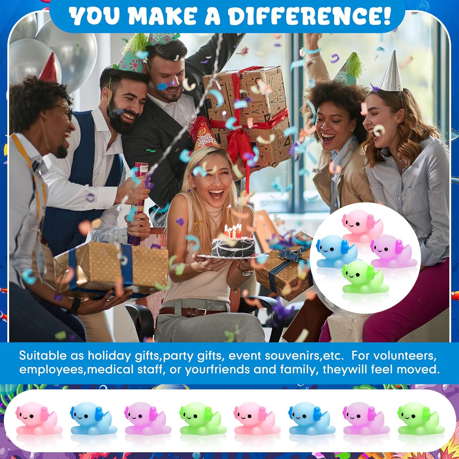 Soulchen 48 Pcs Axolotl Stress Relief Gifts Bulk Axolotl Party Favors Stress Relief Gifts for Employees Coworkers Teachers Individually Wrapped in OPP Bags, Fun Thank You Appreciation Set, 4 Colors