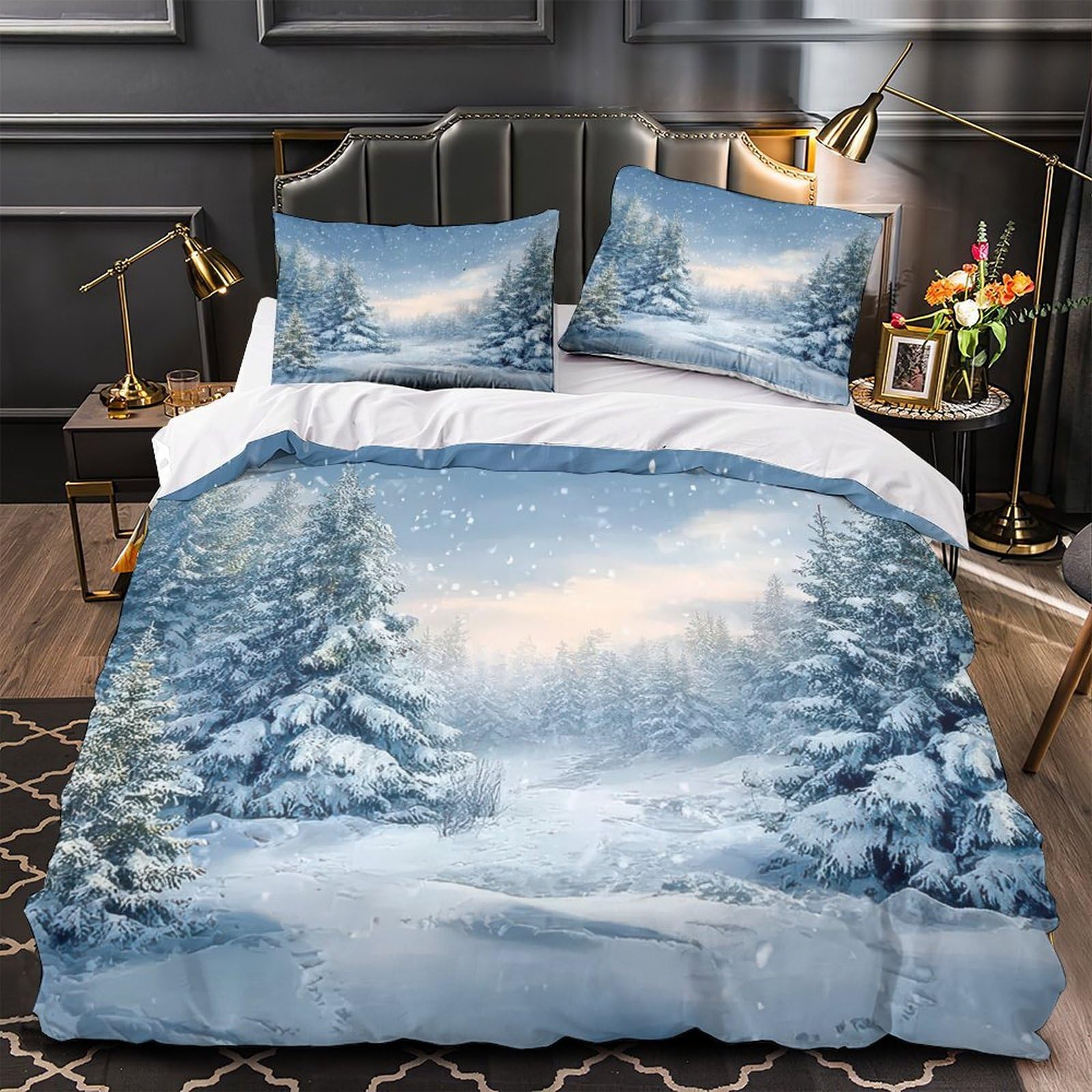 Parure de lit paysage d'hiver 140x200 housse de couette chambre garçon