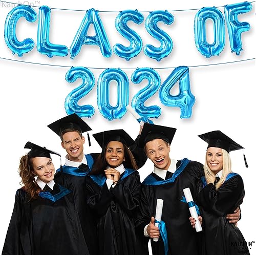 Miniatura 6 de KatchOn, Globos azules de la clase de 2024, 16 pulgadas, globos de graduación  Banner de clase de 2024 azul, decoraciones de graduación azules para