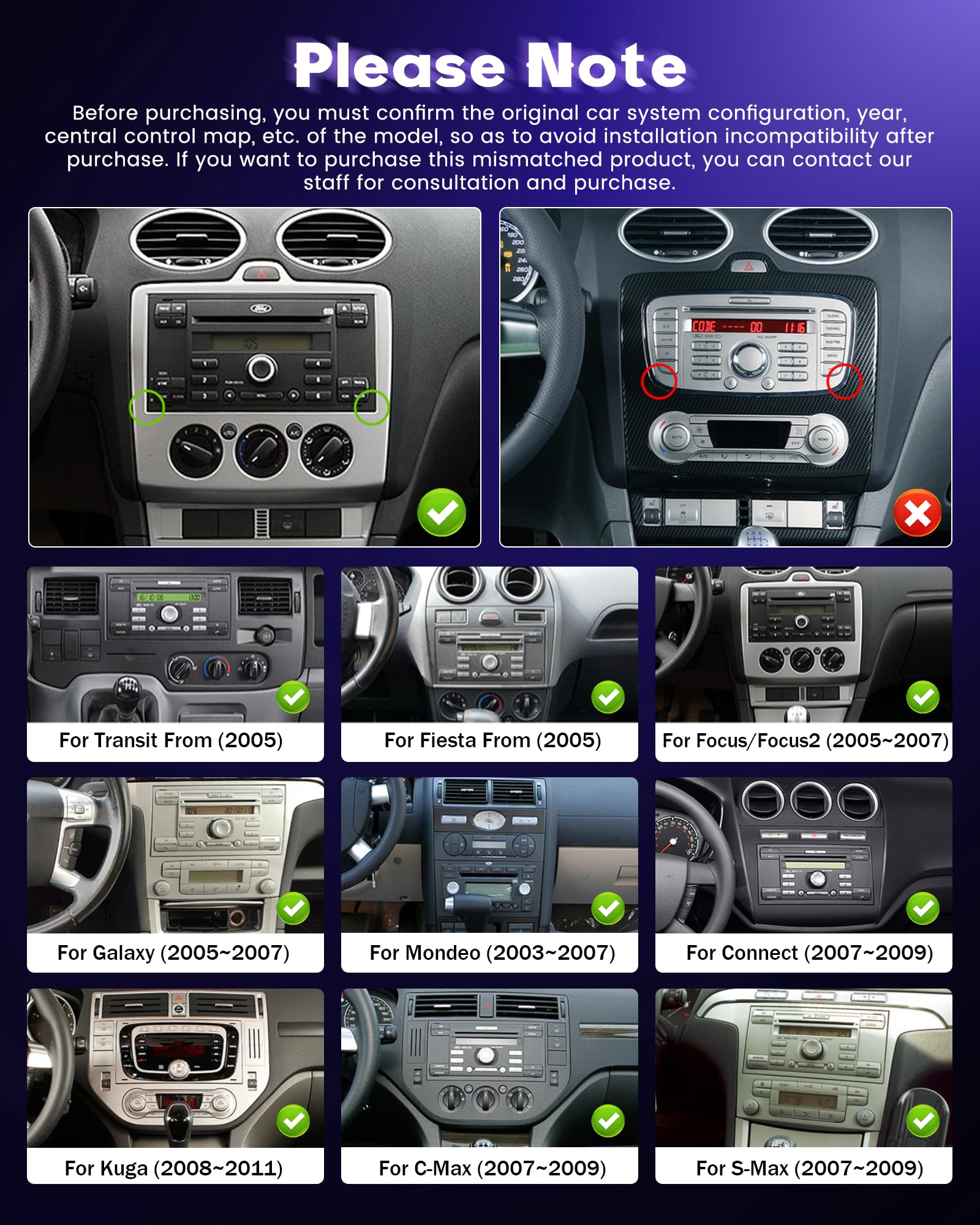 4+64G Radio Coche para Ford Transit Fiesta Focus Galaxy Mondeo Fusion Kuga