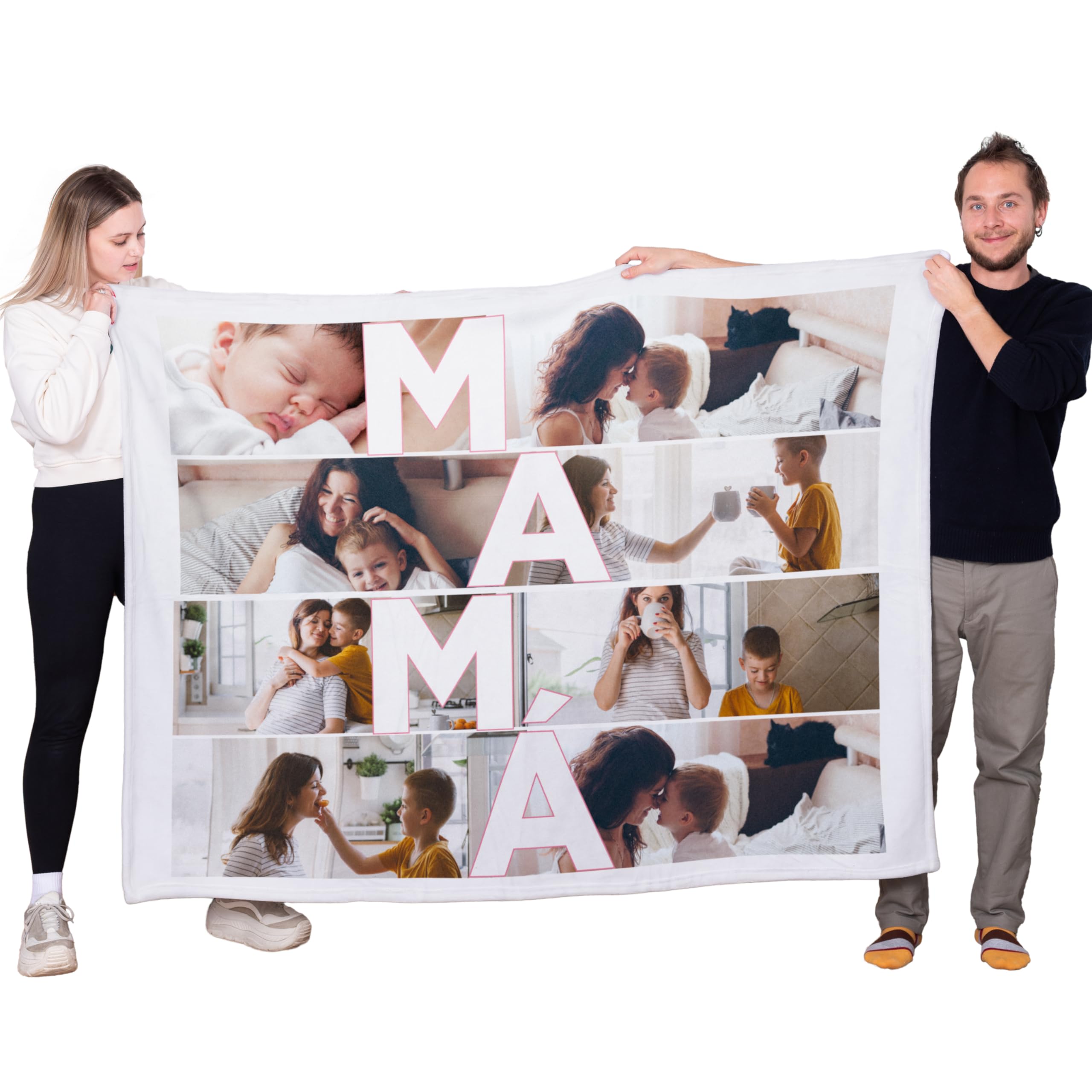 Manta Personalizada Collage con 8 Fotos 170x130 cm en Material Sherpa o Coralina para Sofá o Cama en Invierno como Regalo Original para el Día de la Madre (coralina)