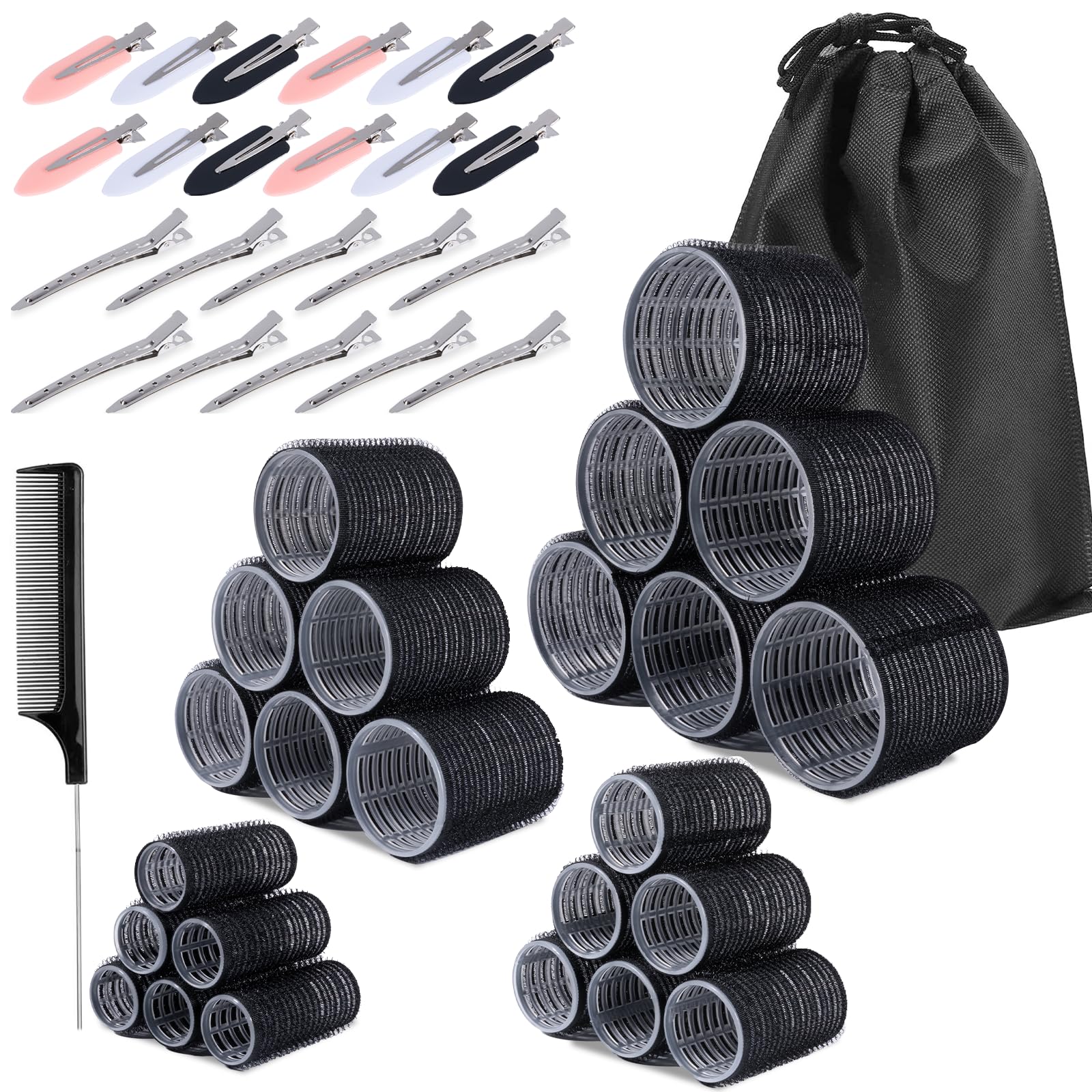 Carehabi Hair Rollers, 50 Pieces Hair Rollers Large Curls Hair Curls Without Heat Hair Curler with 12 Pieces Clips for Different Hair Lengths
